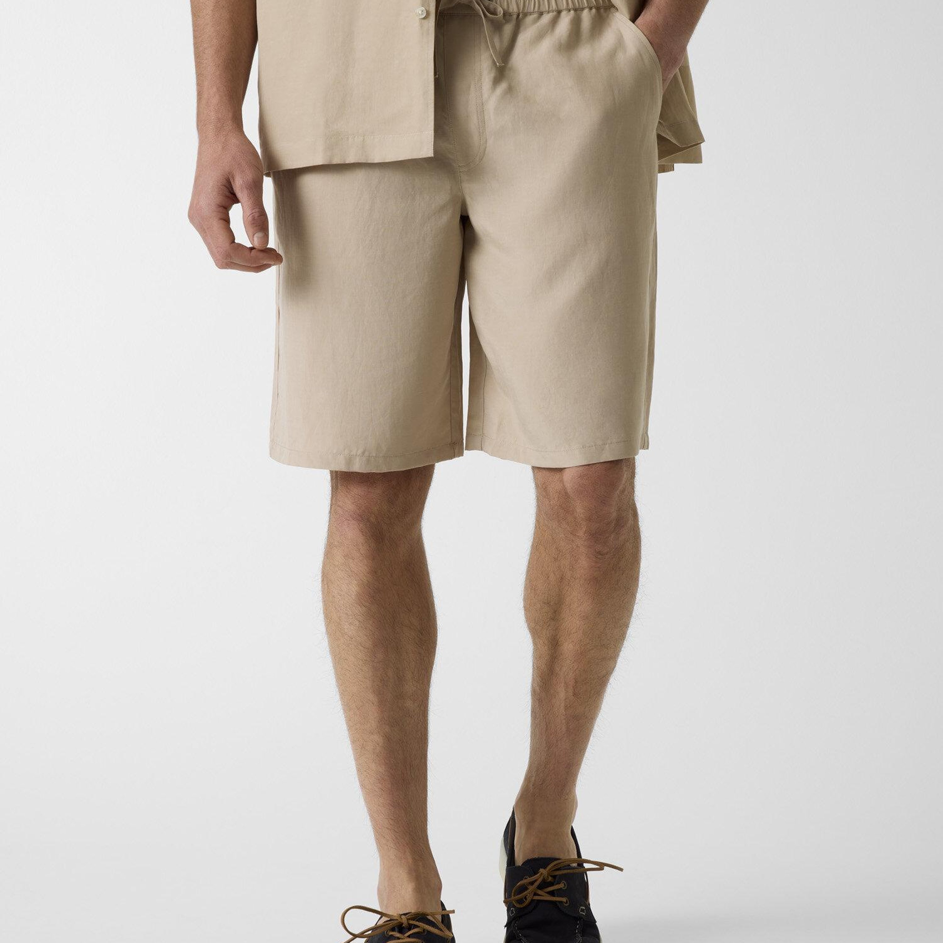 Slub Erkek Keten Karışımlı Loose Fit Şort