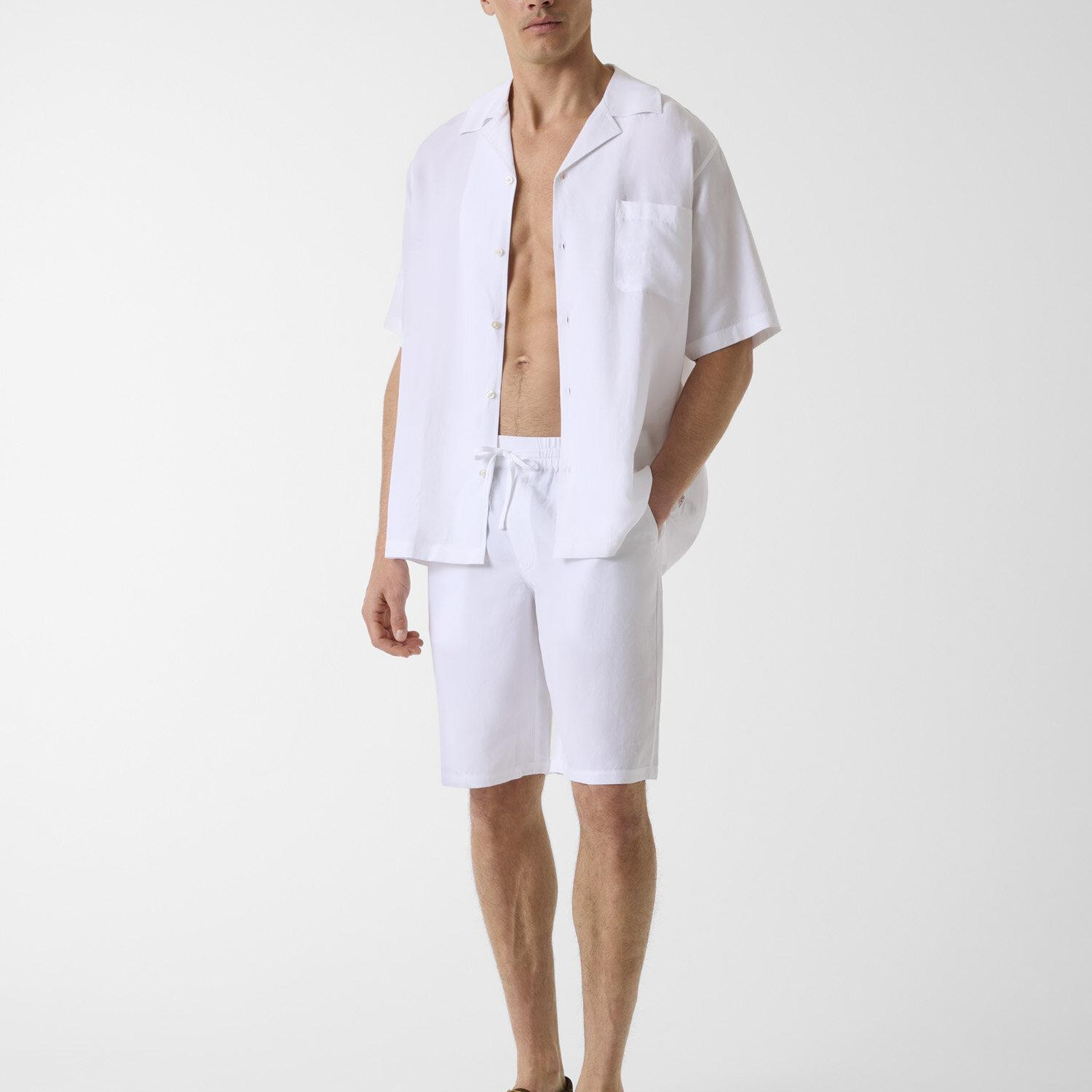 Slub Erkek Keten Karışımlı Loose Fit Şort