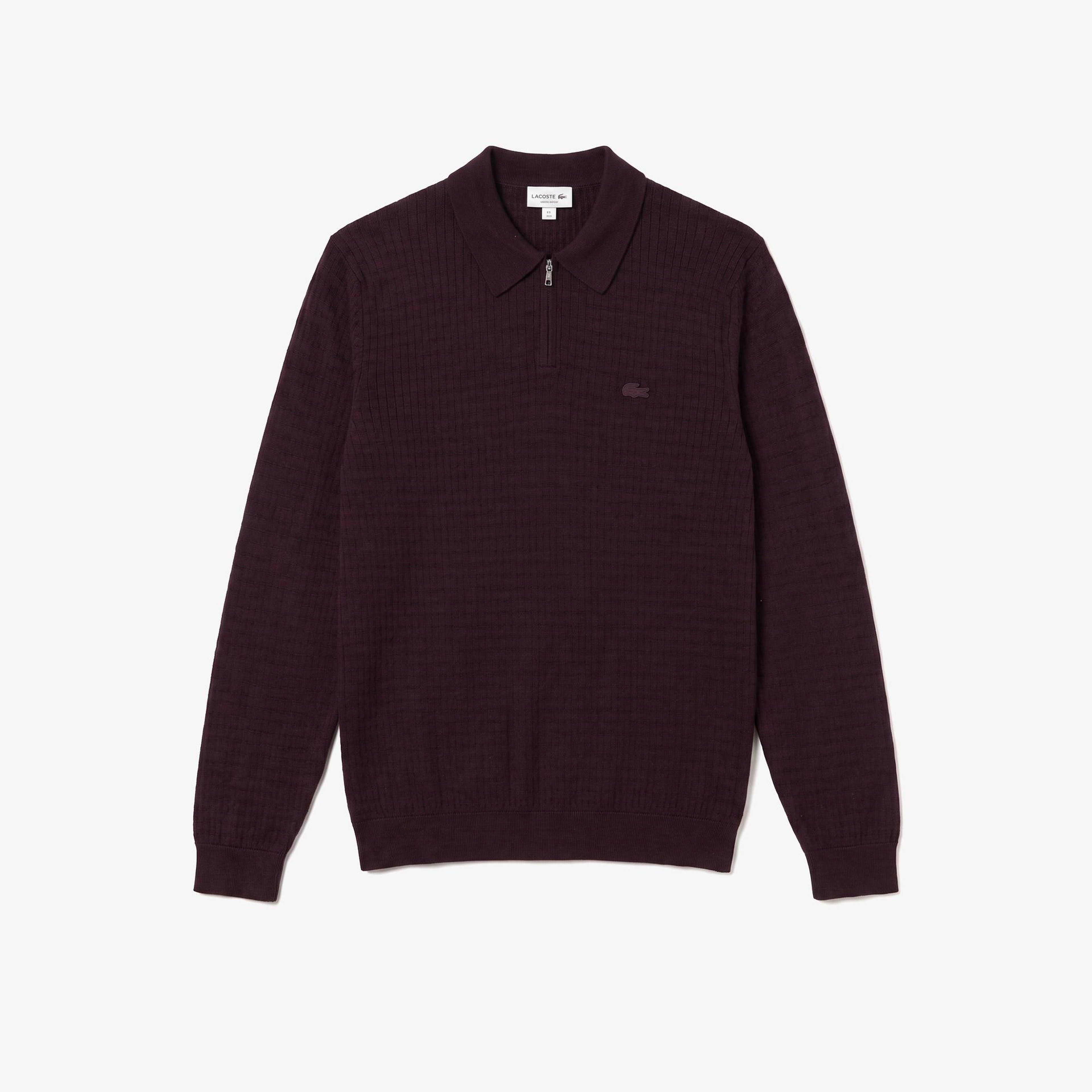 Erkek Regular Fit Yarım Fermuarlı Yün Bordo Kazak