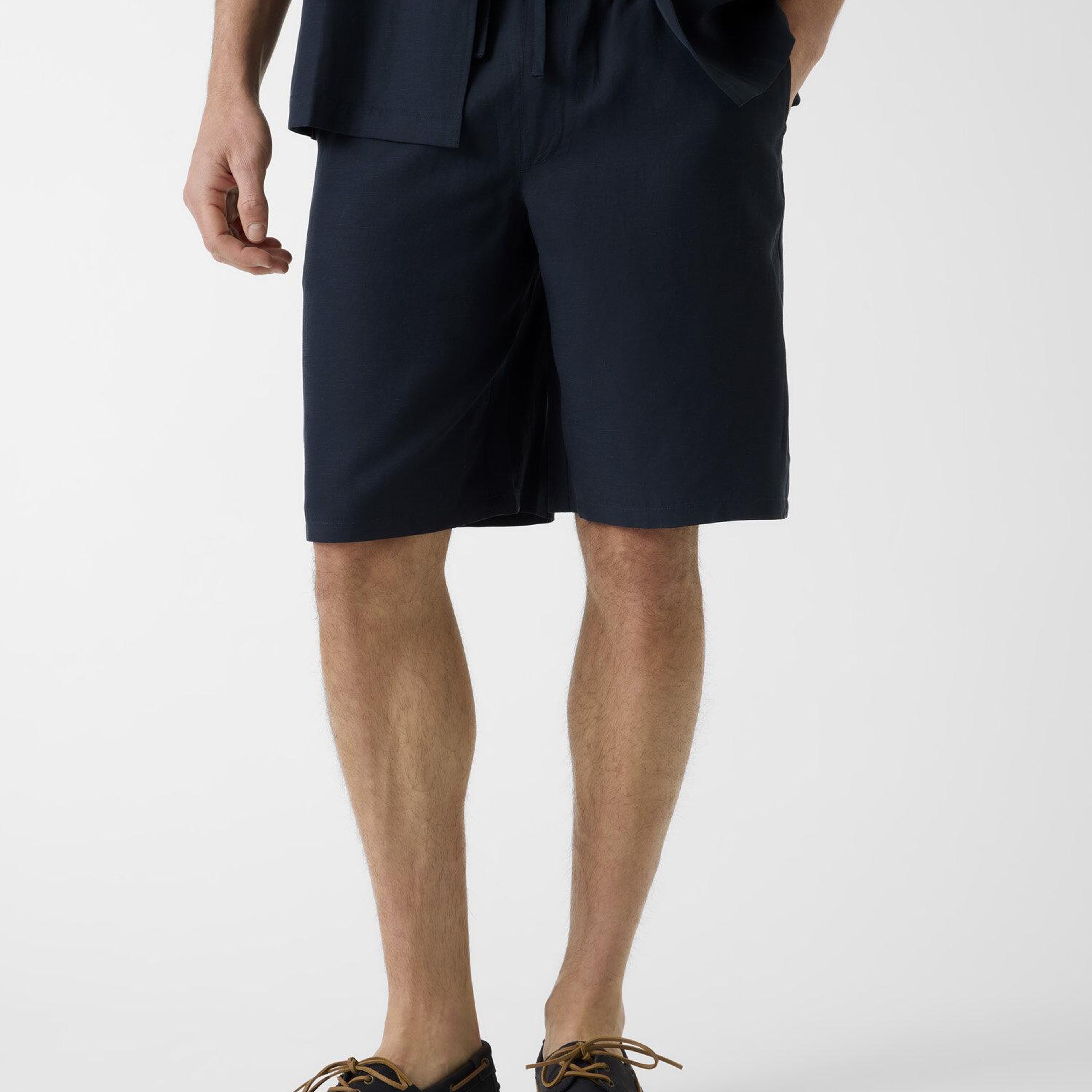 Slub Erkek Keten Karışımlı Loose Fit Şort
