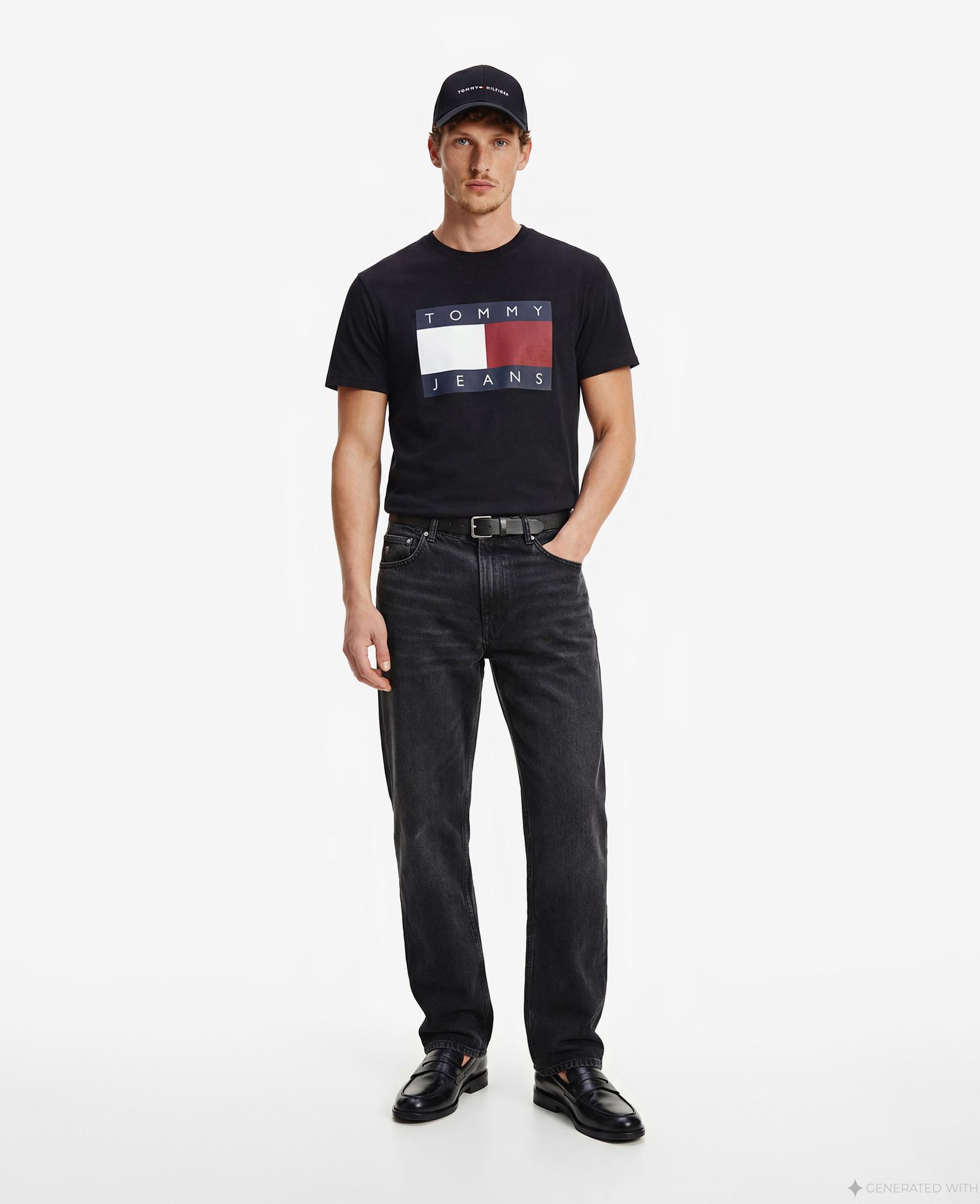 Tommy Hilfiger Flag Erkek Siyah T-Shirt