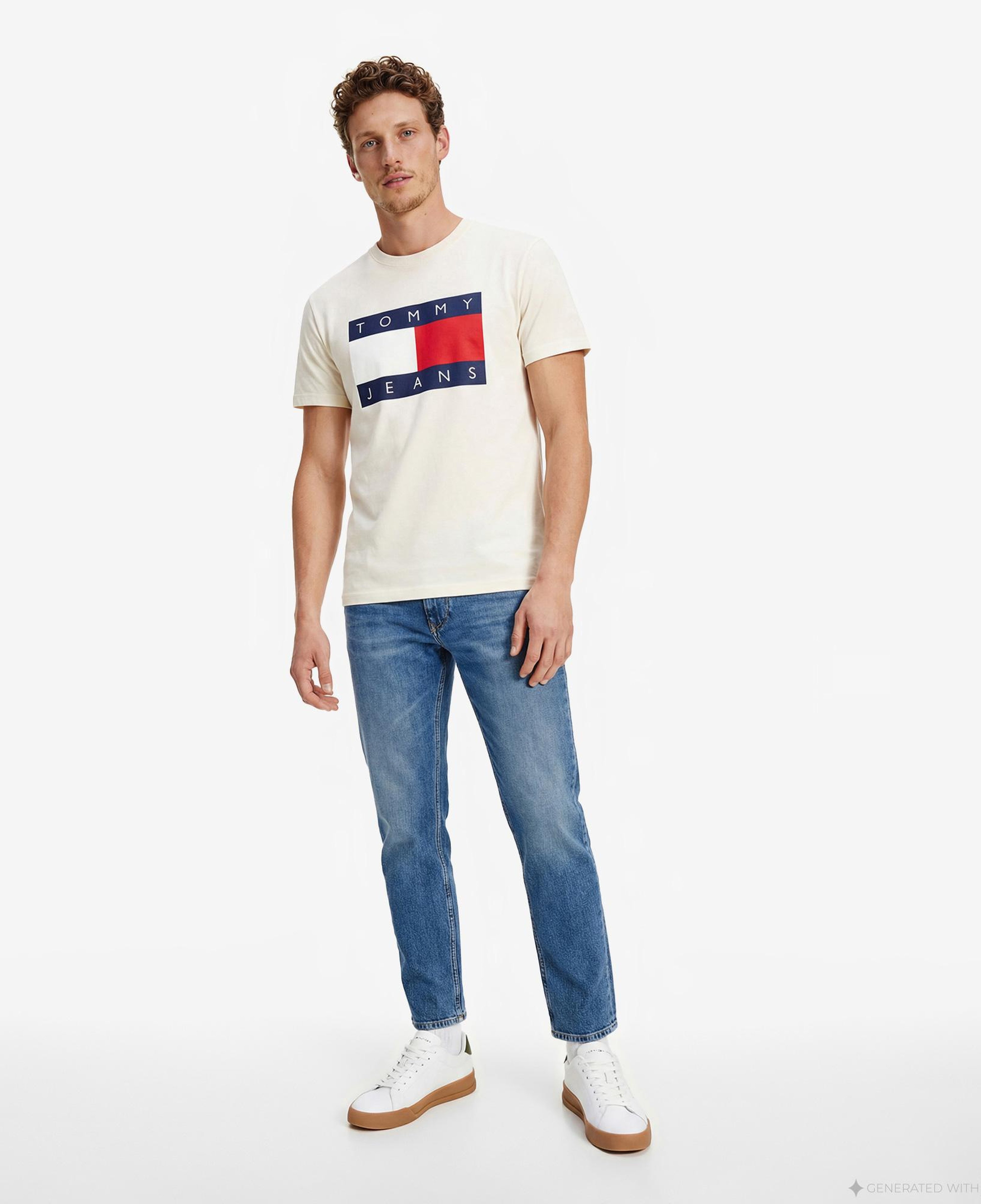 Tommy Hilfiger Flag Erkek Beyaz T-Shirt