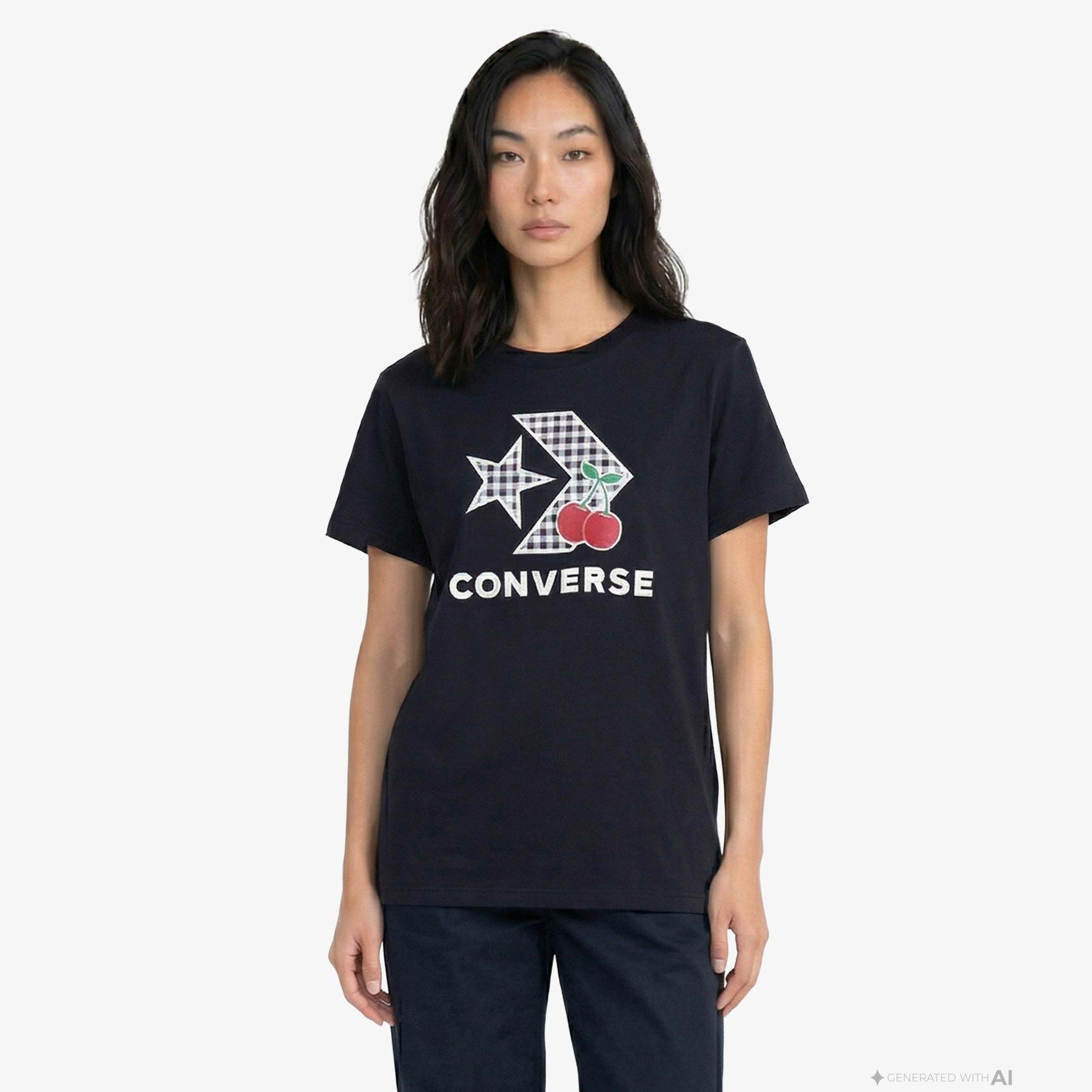 Converse Cherry Star Chevron Kadın Siyah T-Shirt