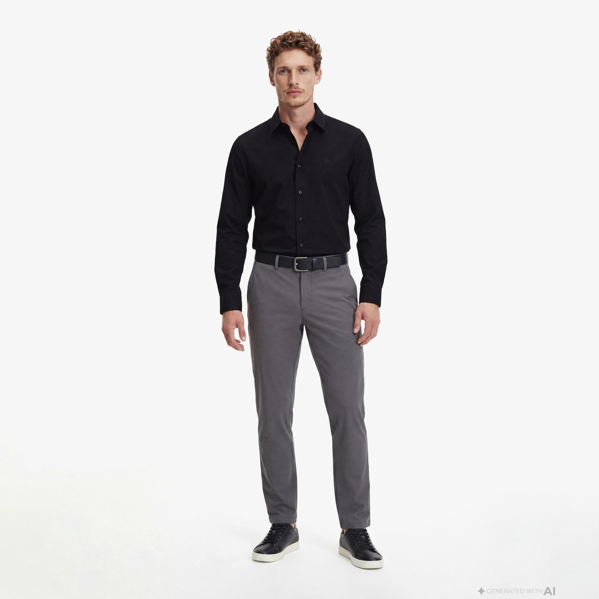 Calvin Klein Solid Stretch Classic Erkek Siyah Gömlek