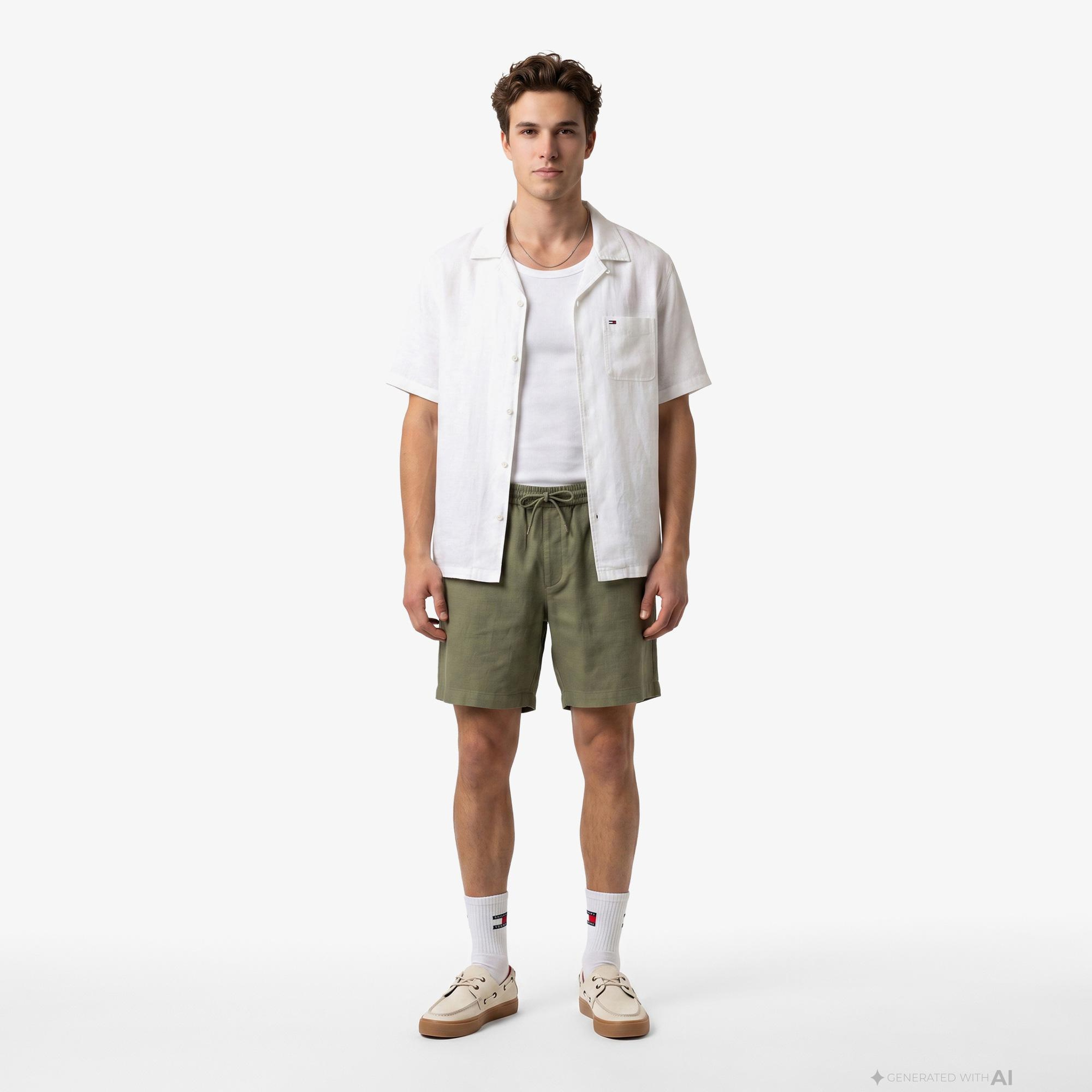 Tommy Hilfiger Seasonal Quality Erkek Yeşil Keten Şort