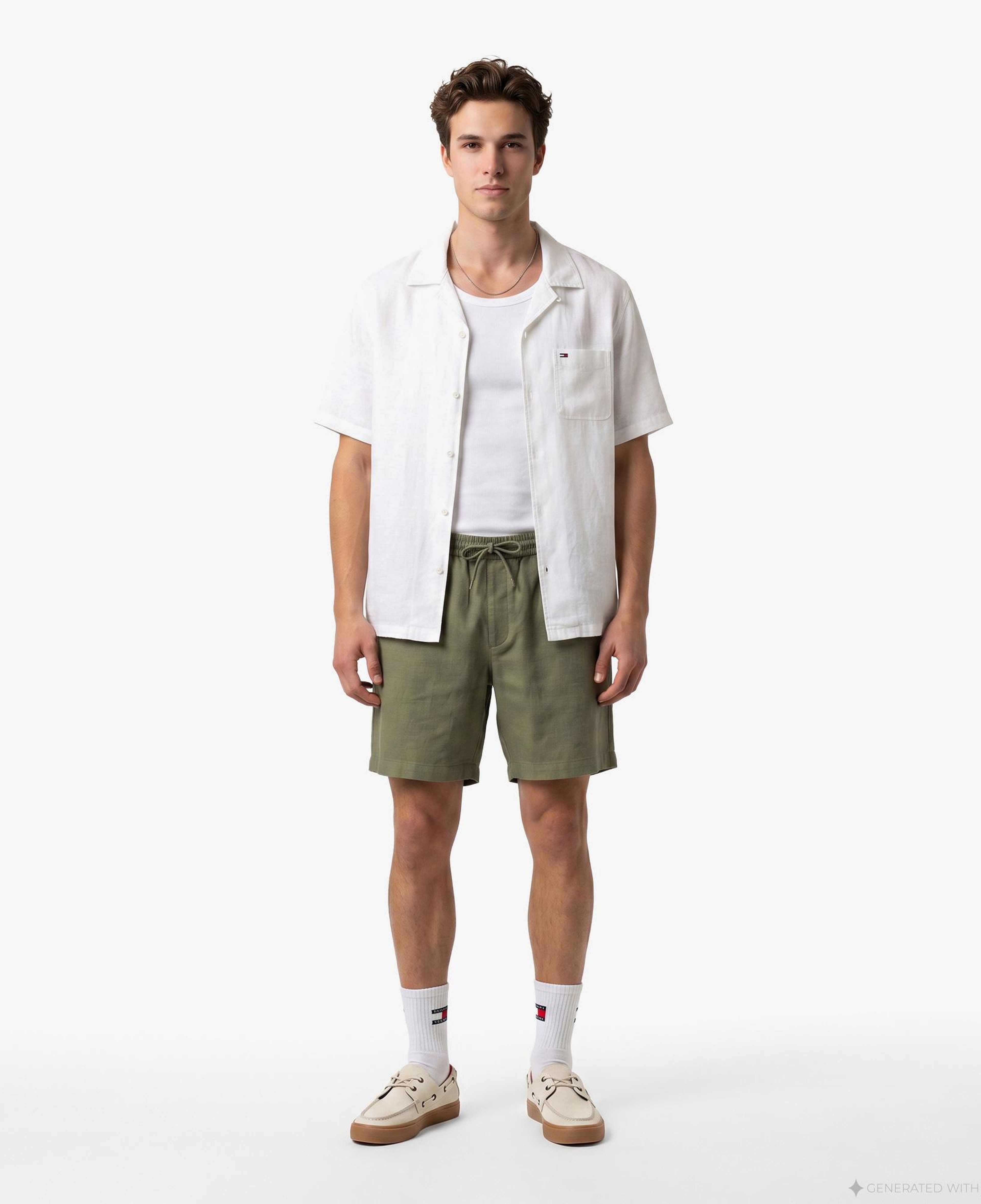 Tommy Hilfiger Seasonal Quality Erkek Yeşil Keten Şort