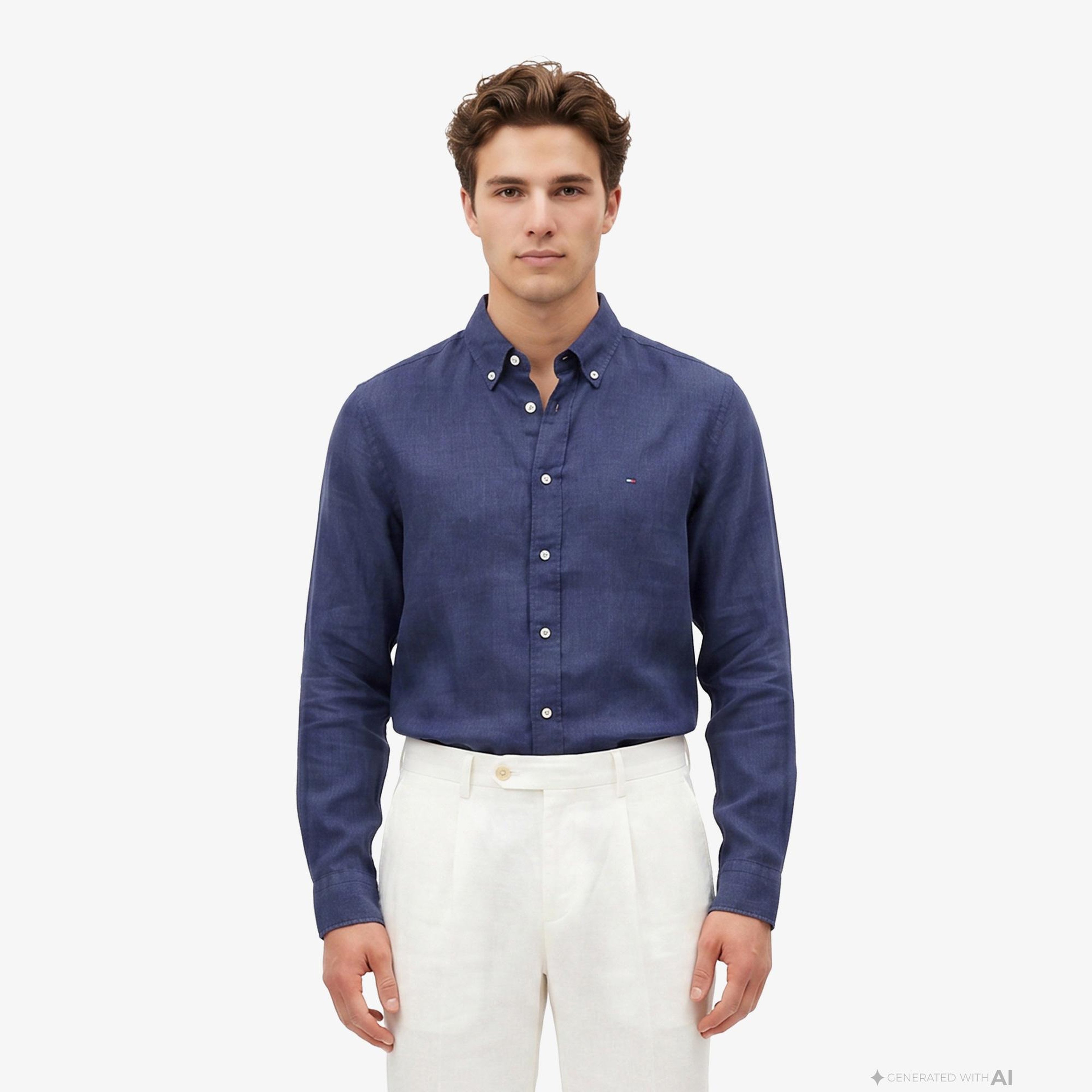 Tommy Hilfiger Seasonal Quality Erkek Lacivert Keten Gömlek
