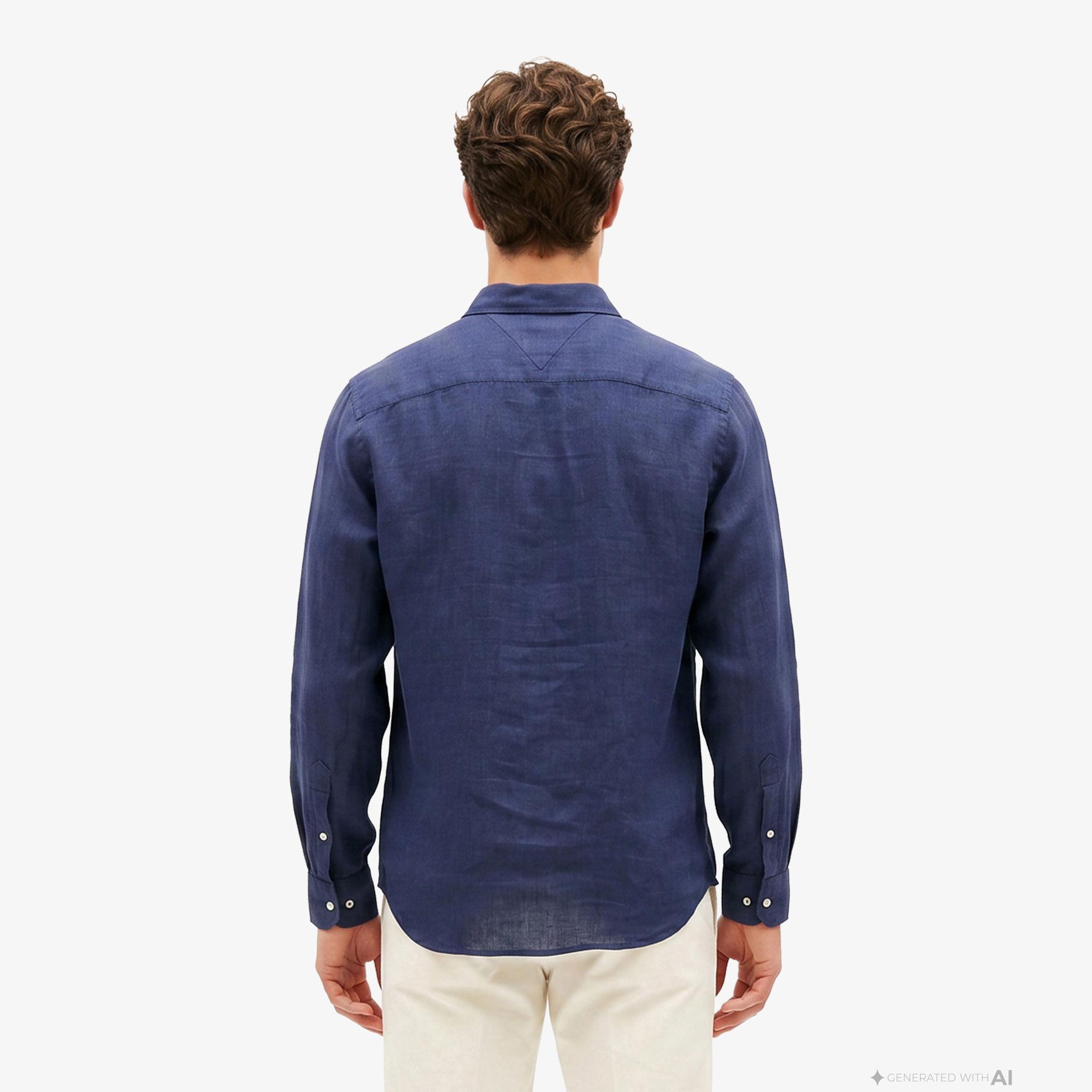 Tommy Hilfiger Seasonal Quality Erkek Lacivert Keten Gömlek