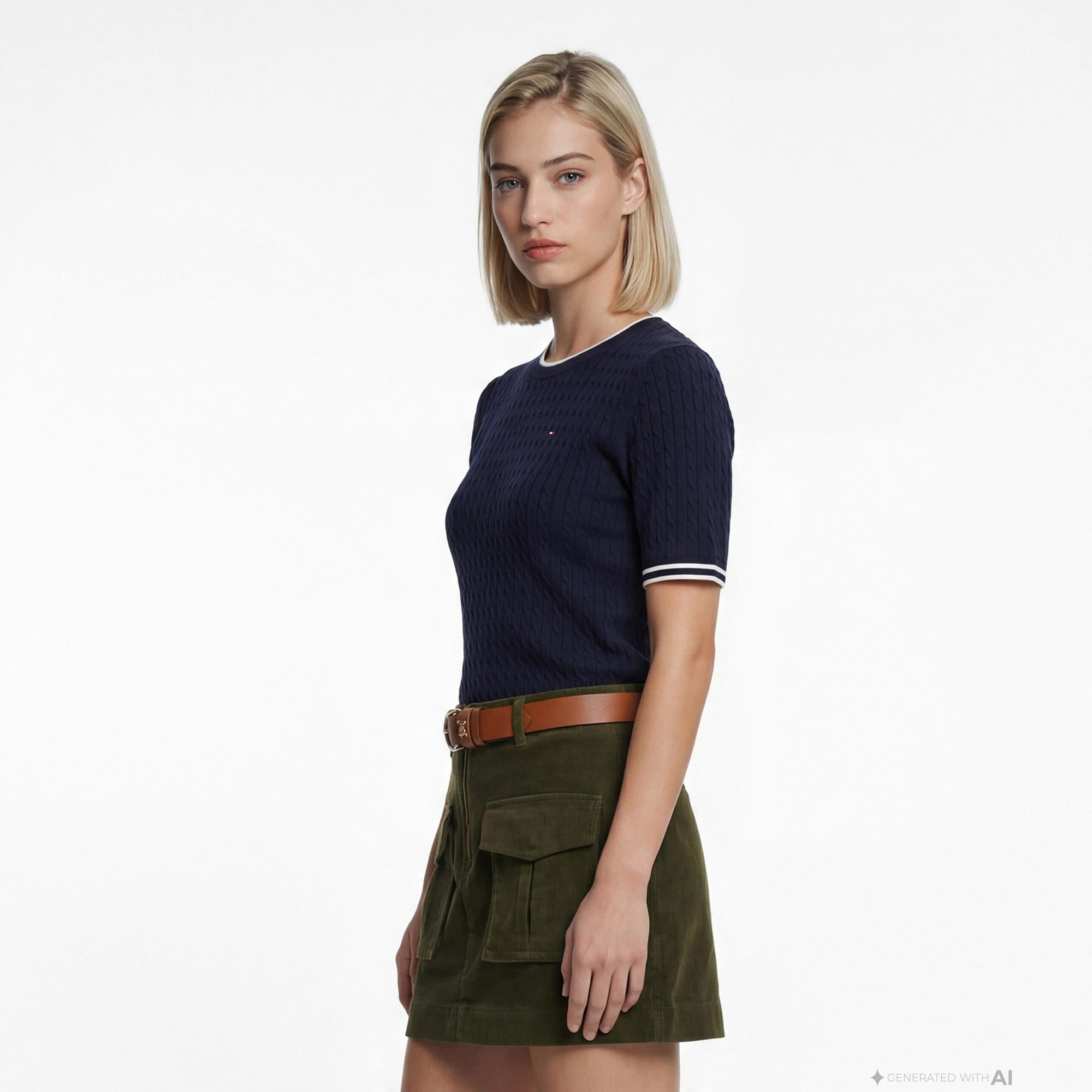 Tommy Hilfiger Cable Fine Kadın Lacivert Triko