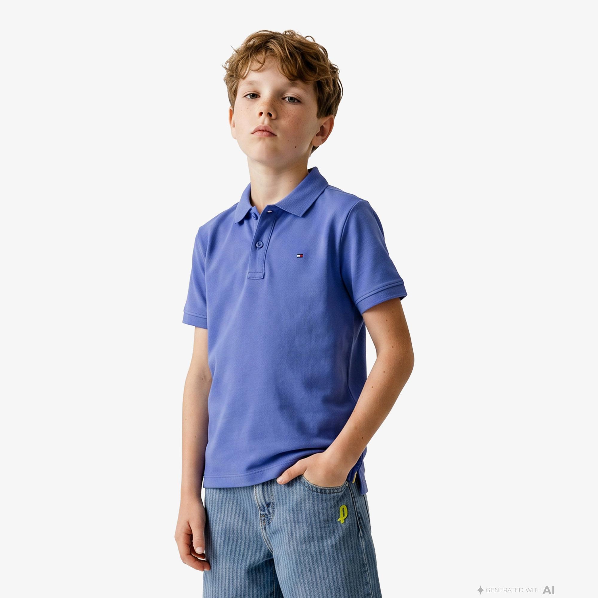 Tommy Hilfiger Essentials Çocuk Mavi Polo Yaka T-Shirt