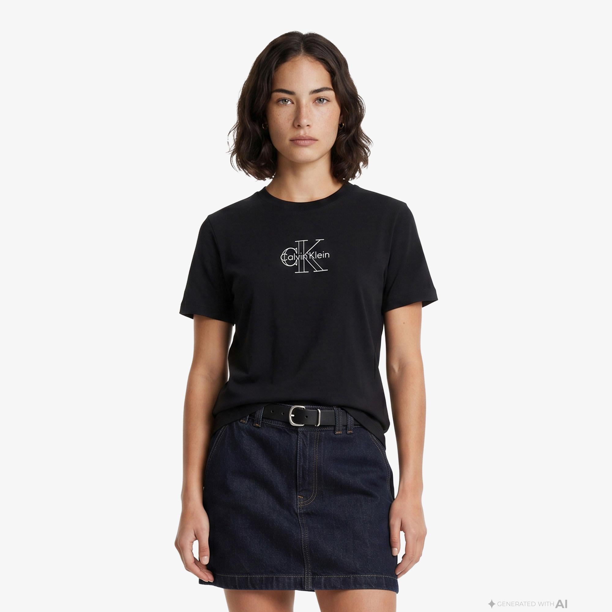 Calvin Klein Classic Foil Monologo Kadın Siyah T-Shirt