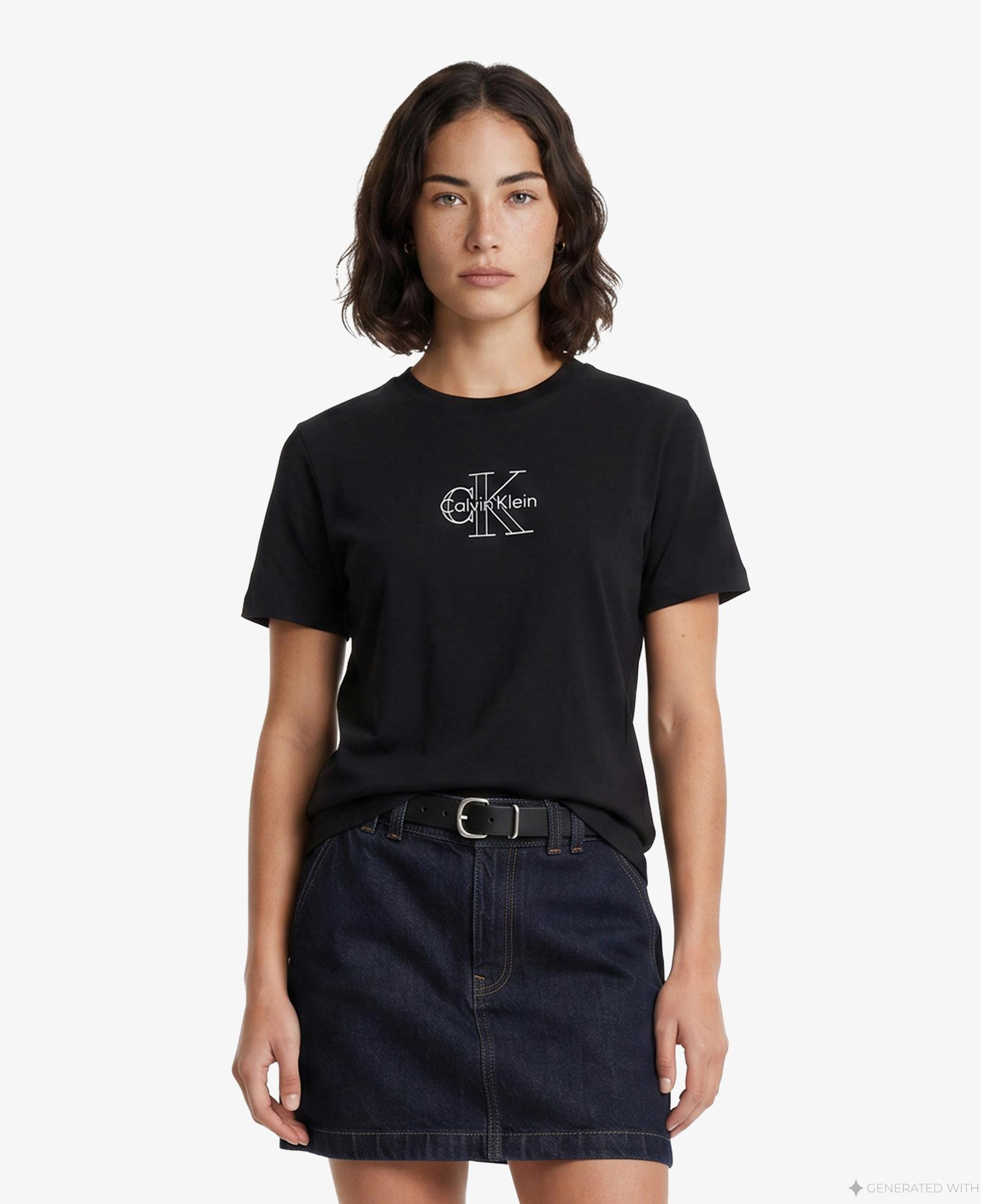 Calvin Klein Classic Foil Monologo Kadın Siyah T-Shirt