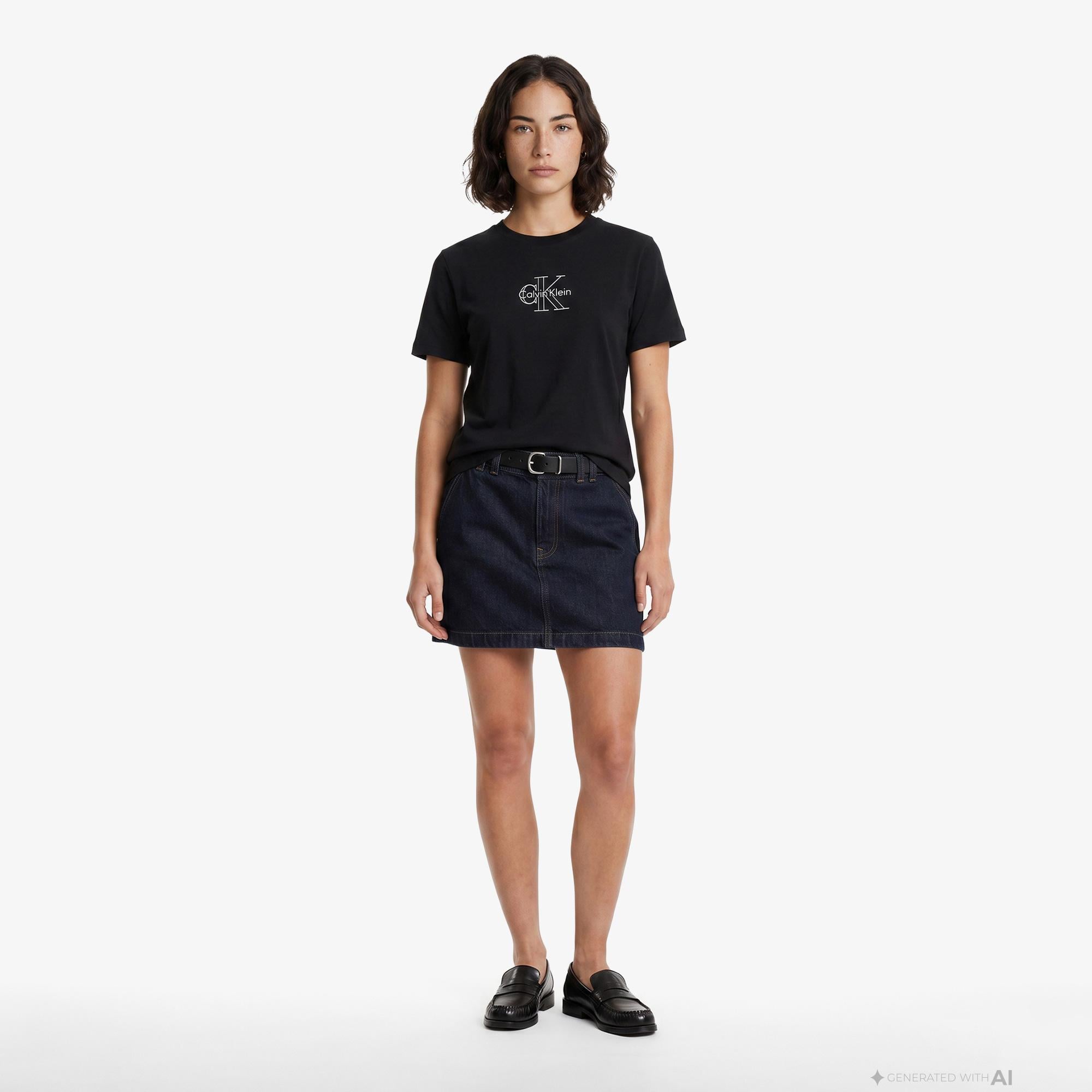 Calvin Klein Classic Foil Monologo Kadın Siyah T-Shirt