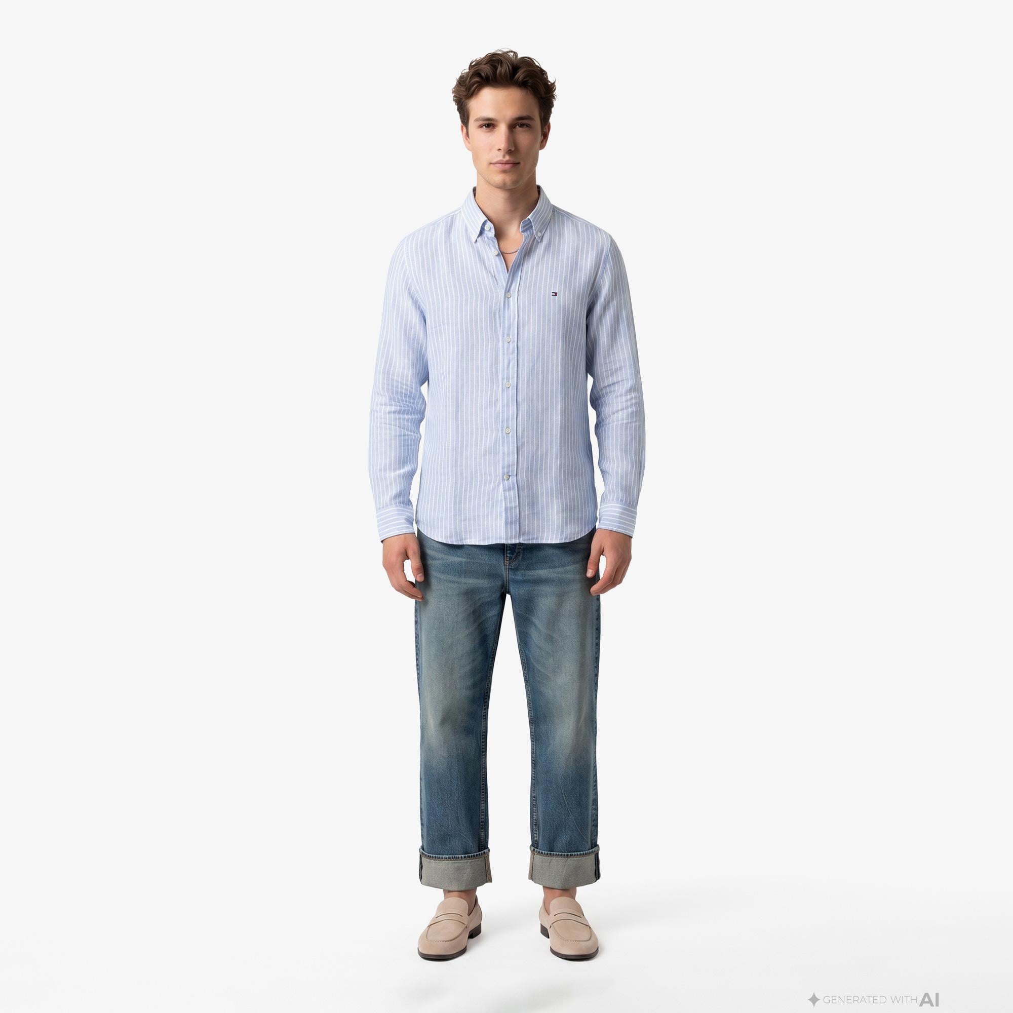 Tommy Hilfiger Seasonal Quality Erkek Mavi Keten Gömlek