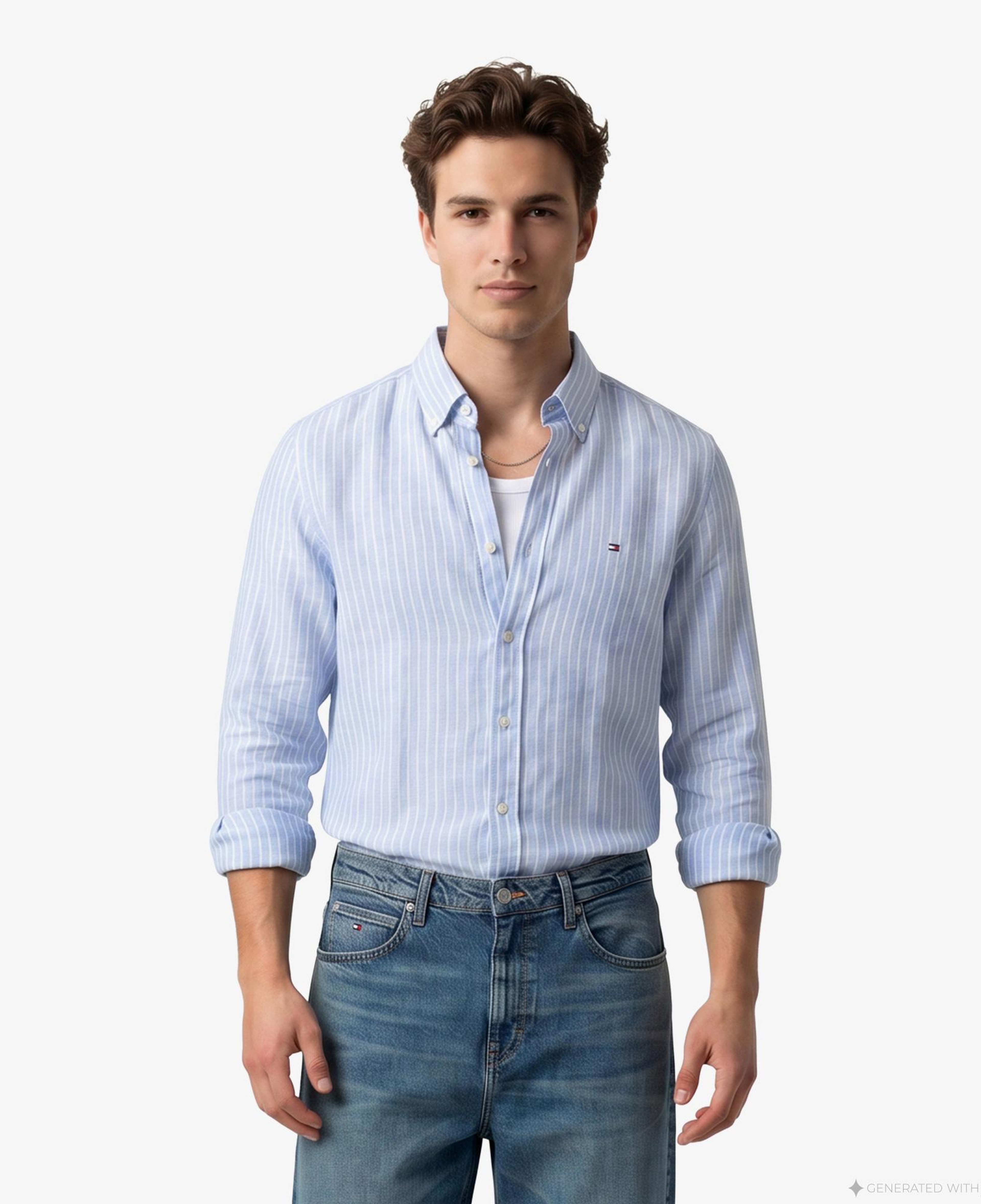 Tommy Hilfiger Seasonal Quality Erkek Mavi Keten Gömlek