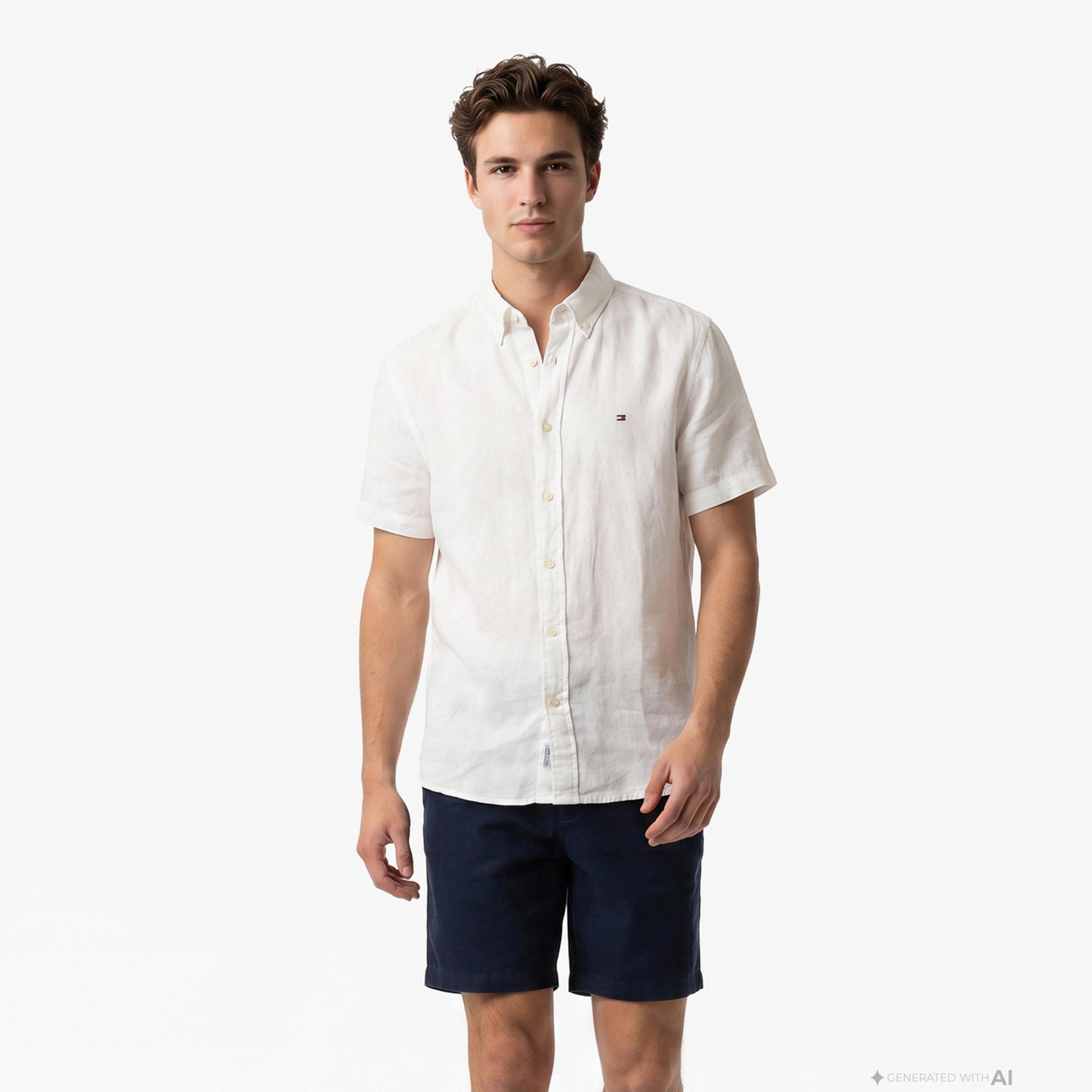 Tommy Hilfiger Inverse Climate Erkek Beyaz Keten Gömlek