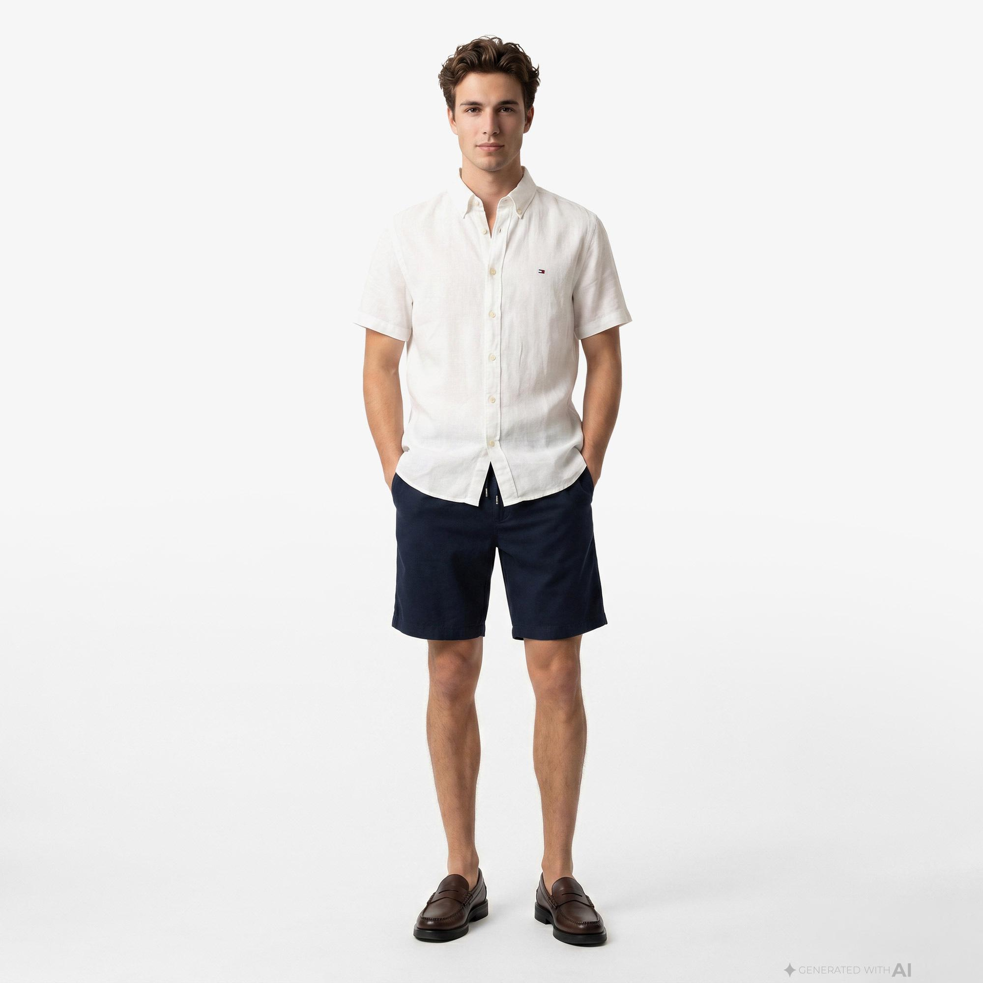 Tommy Hilfiger Inverse Climate Erkek Beyaz Keten Gömlek