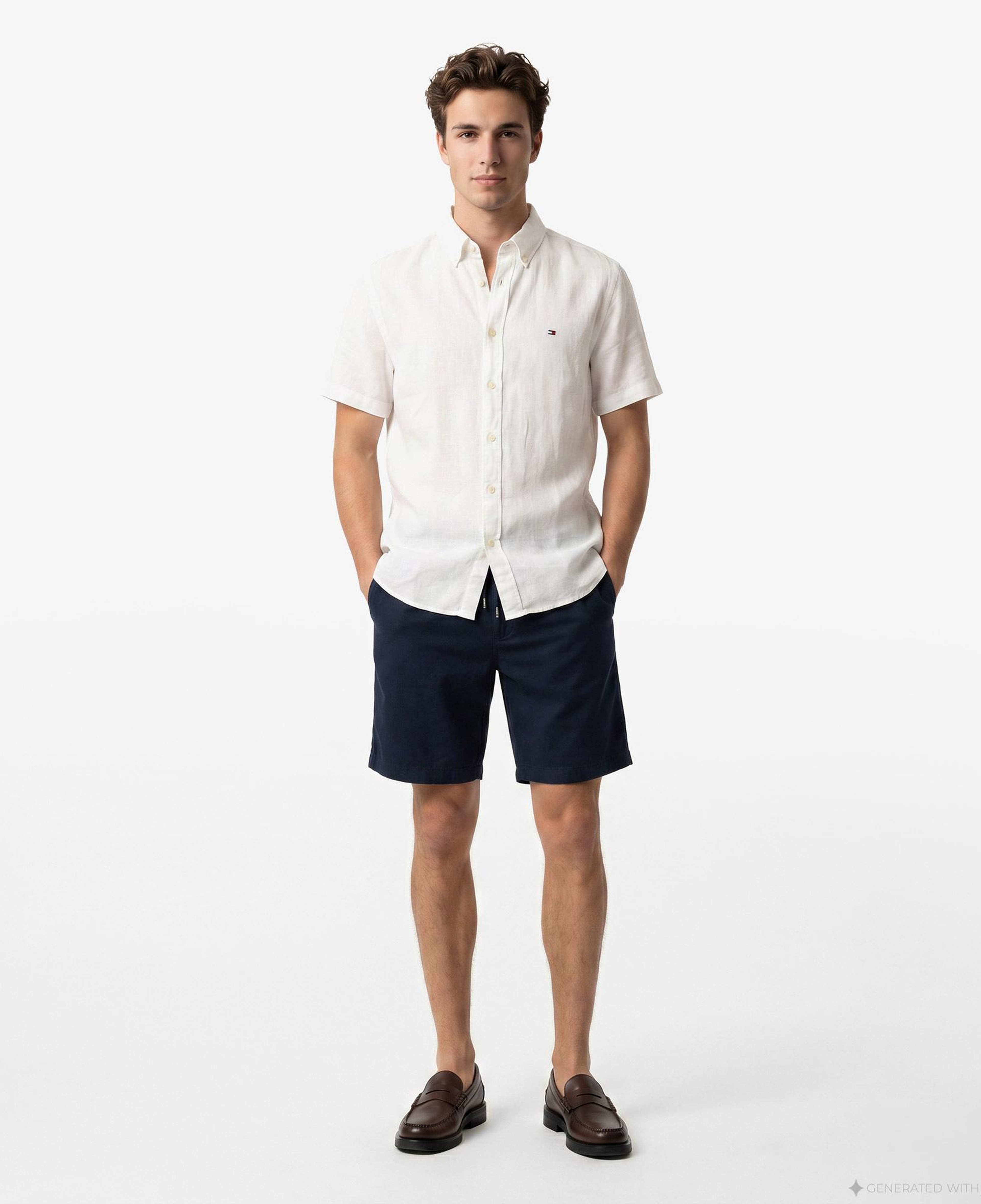 Tommy Hilfiger Inverse Climate Erkek Beyaz Keten Gömlek