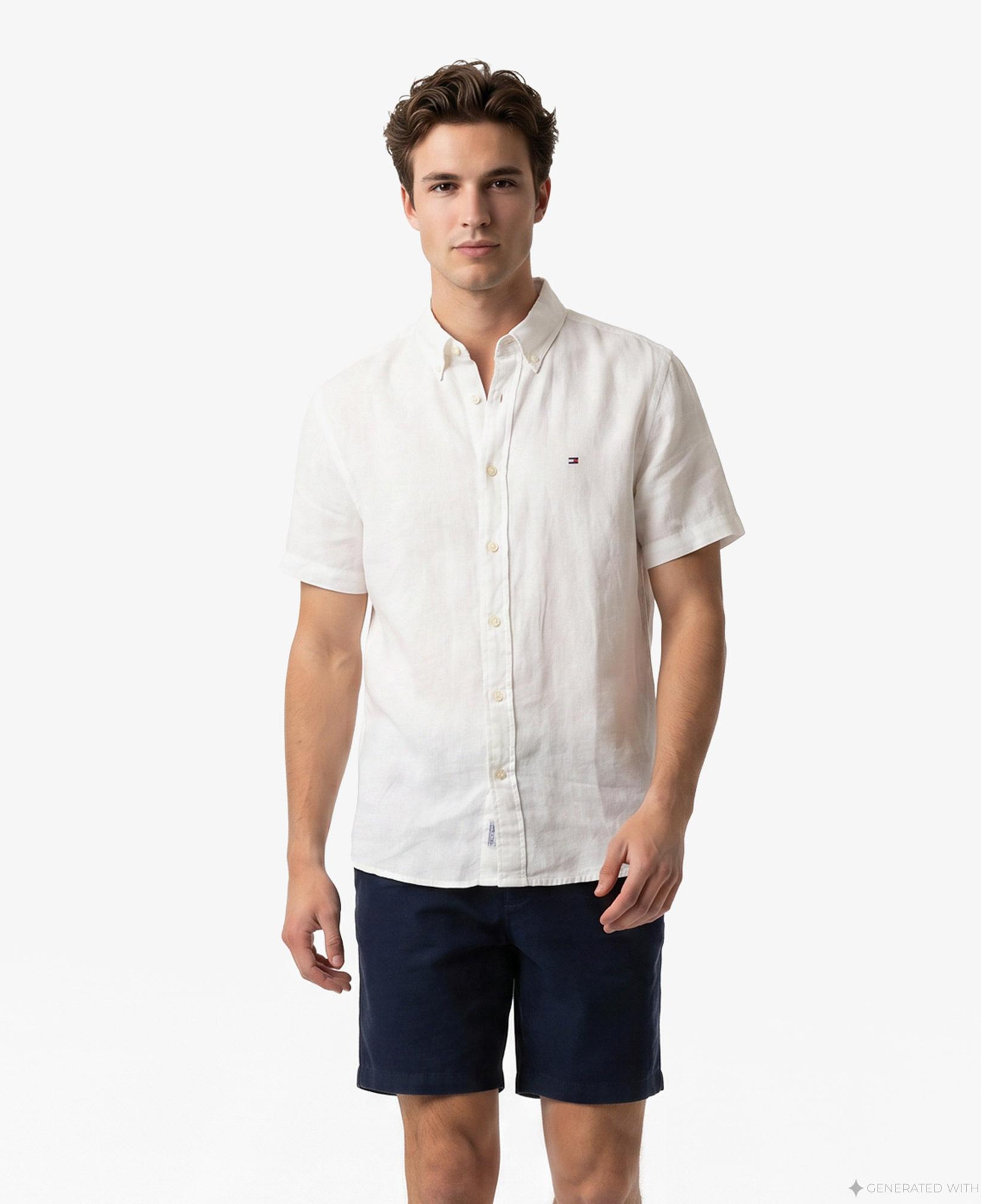 Tommy Hilfiger Inverse Climate Erkek Beyaz Keten Gömlek
