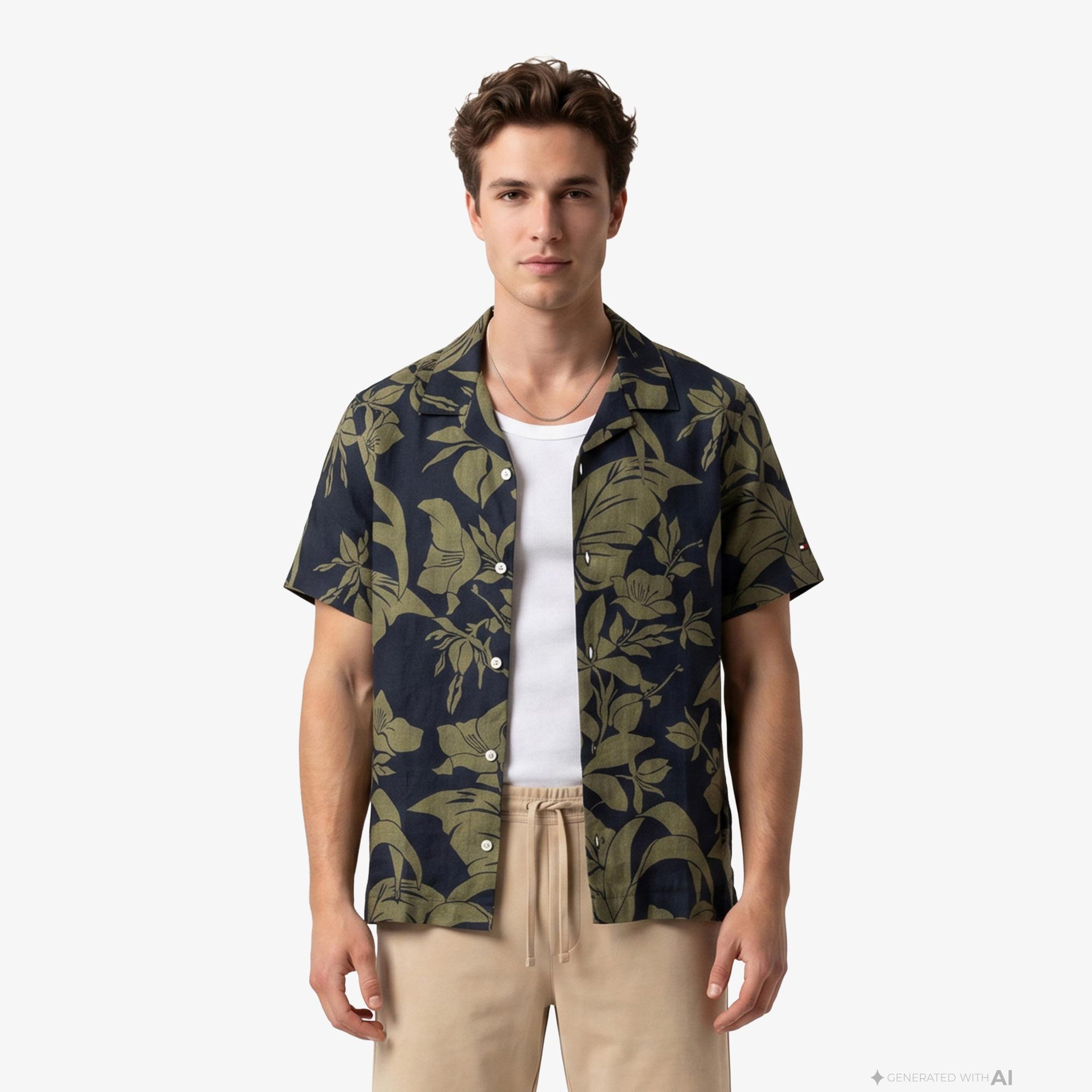 Tommy Hilfiger Mainline Erkek Lacivert Keten Gömlek