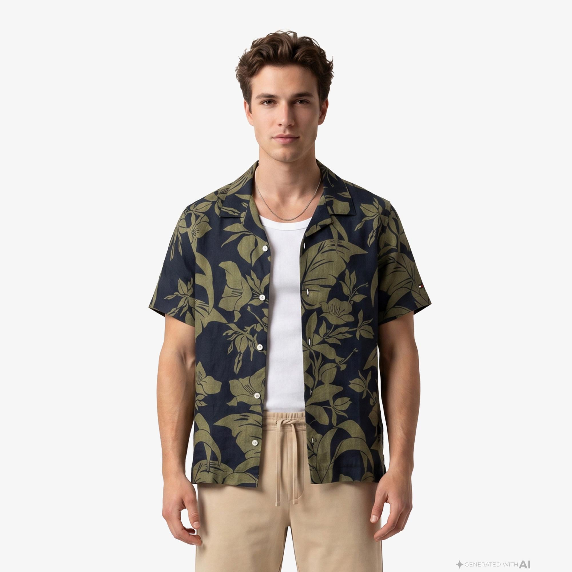Tommy Hilfiger Mainline Erkek Lacivert Keten Gömlek