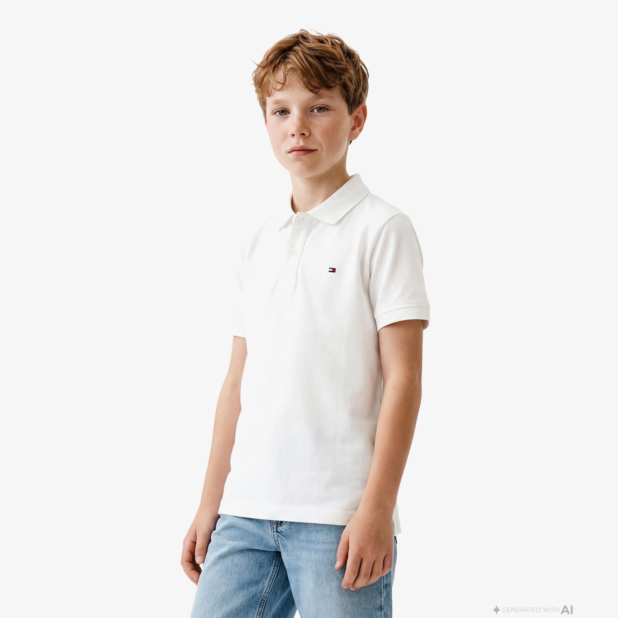Tommy Hilfiger Essentials Çocuk Beyaz Polo Yaka T-Shirt