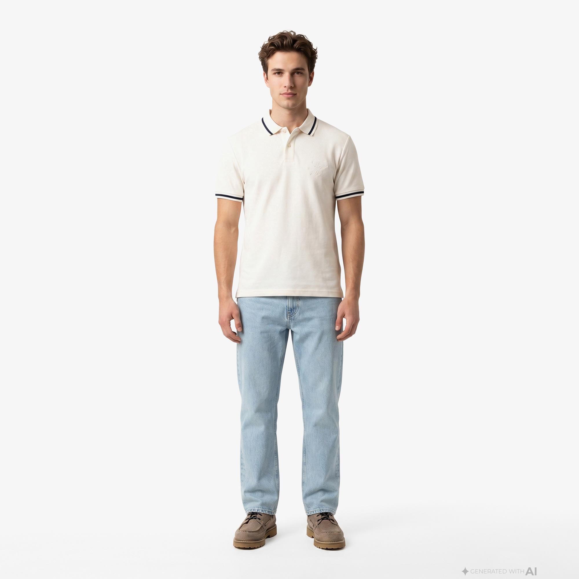 Tommy Hilfiger Country Club Erkek Krem Rengi Polo Yaka T-Shirt