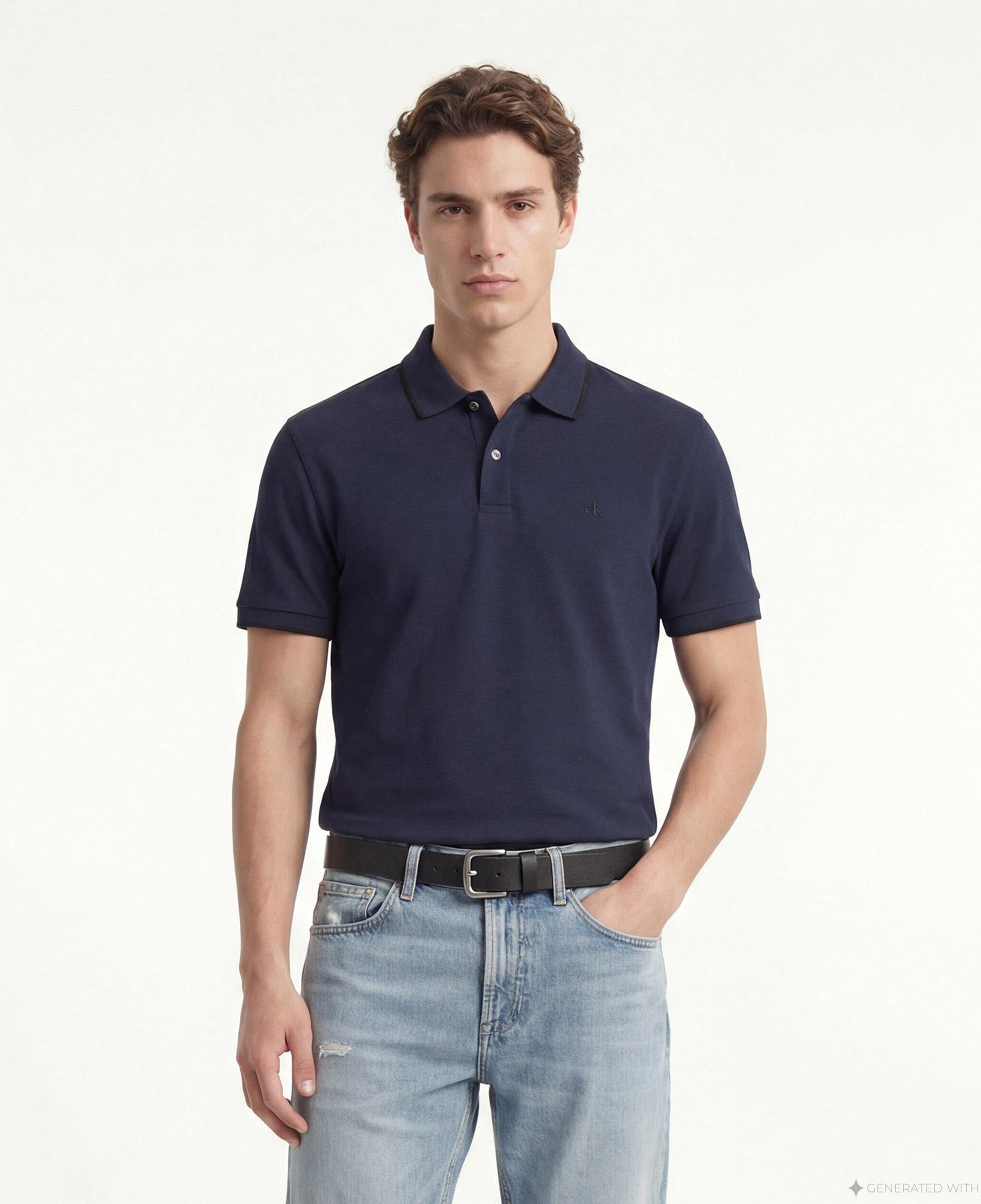Calvin Klein Refined Pique Tipped Classic Erkek Mavi Polo