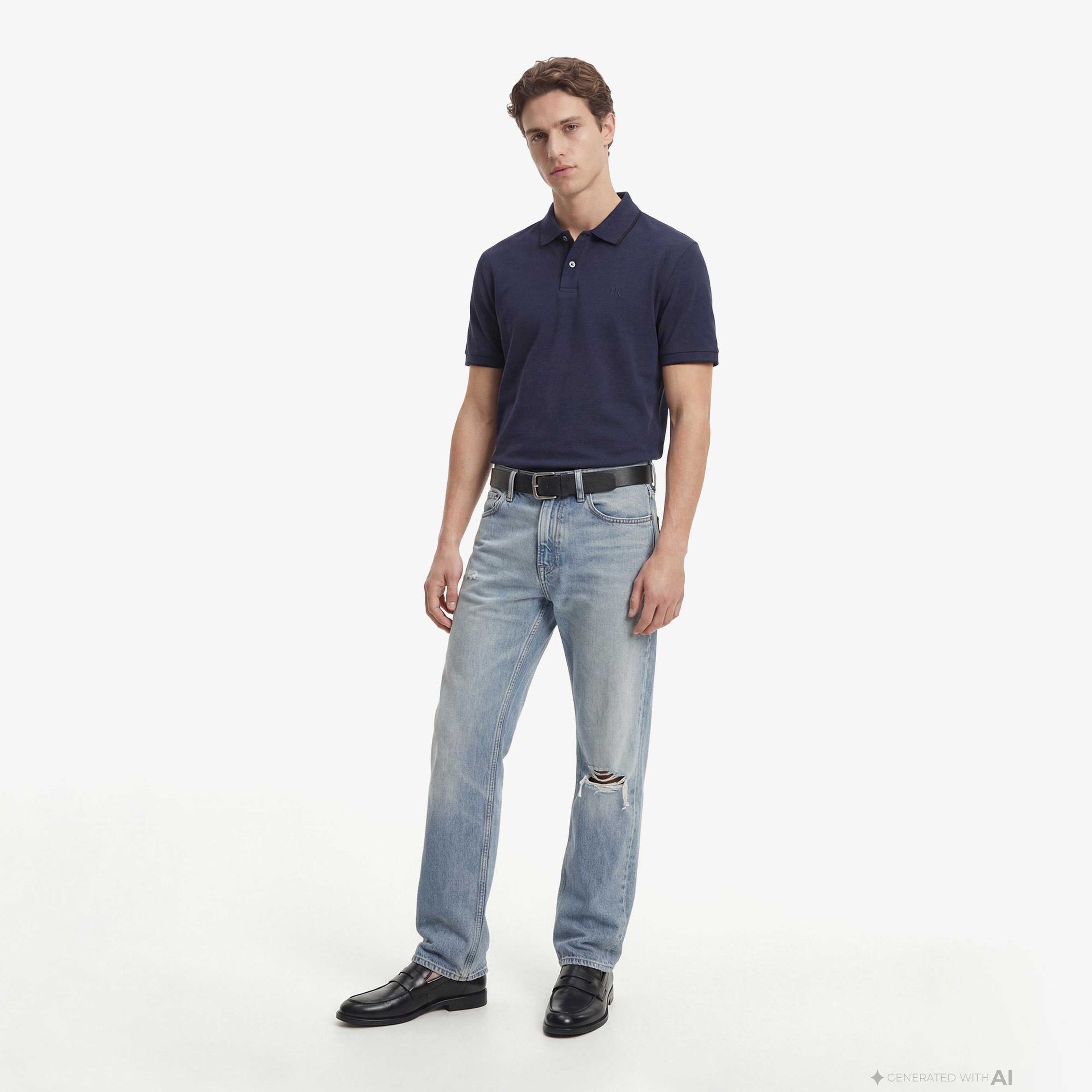 Calvin Klein Refined Pique Tipped Classic Erkek Mavi Polo
