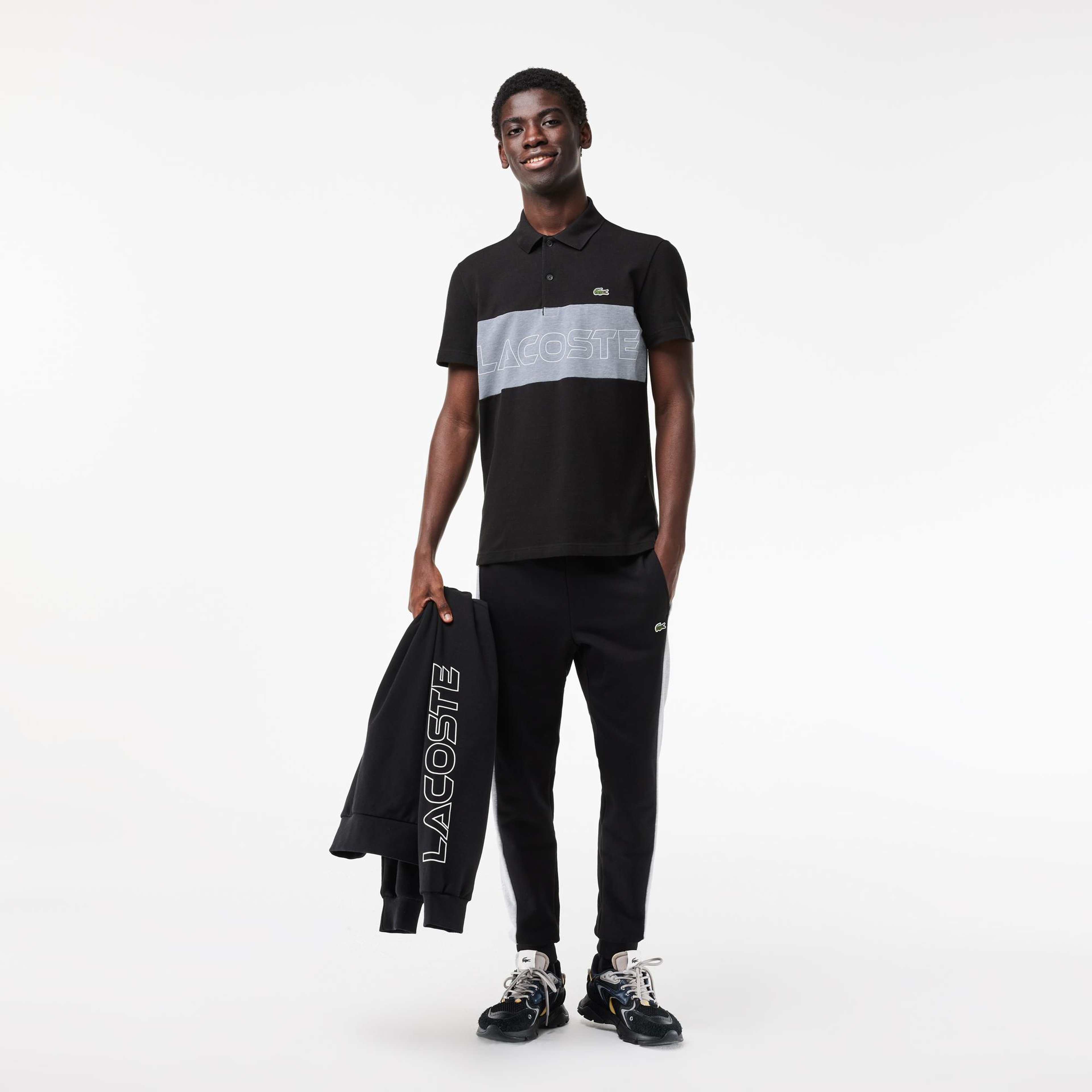 Erkek Regular Fit Renk Bloklu Siyah Polo