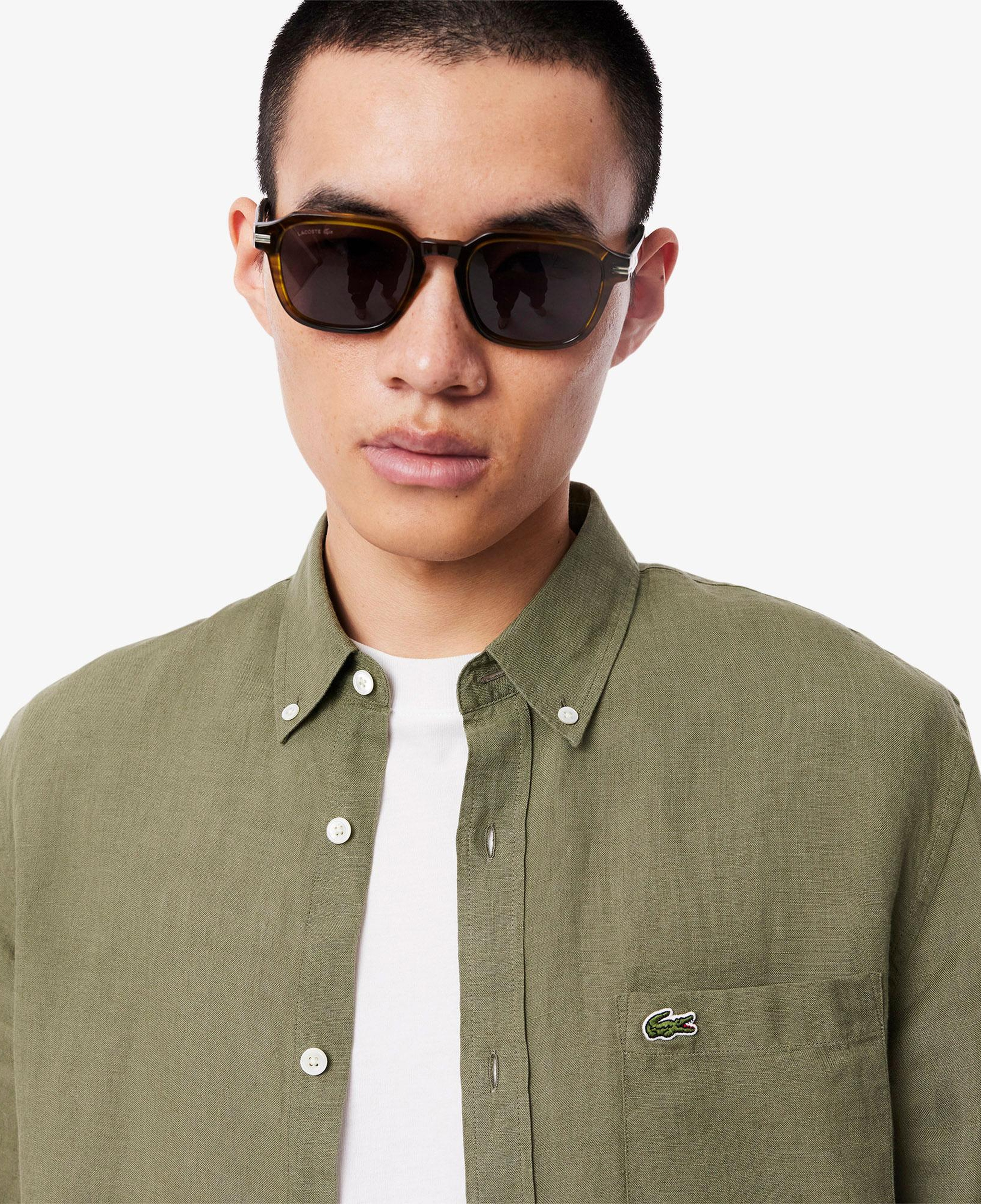 Lacoste Erkek Regular Fit Düğmeli Yaka Keten Haki Gömlek