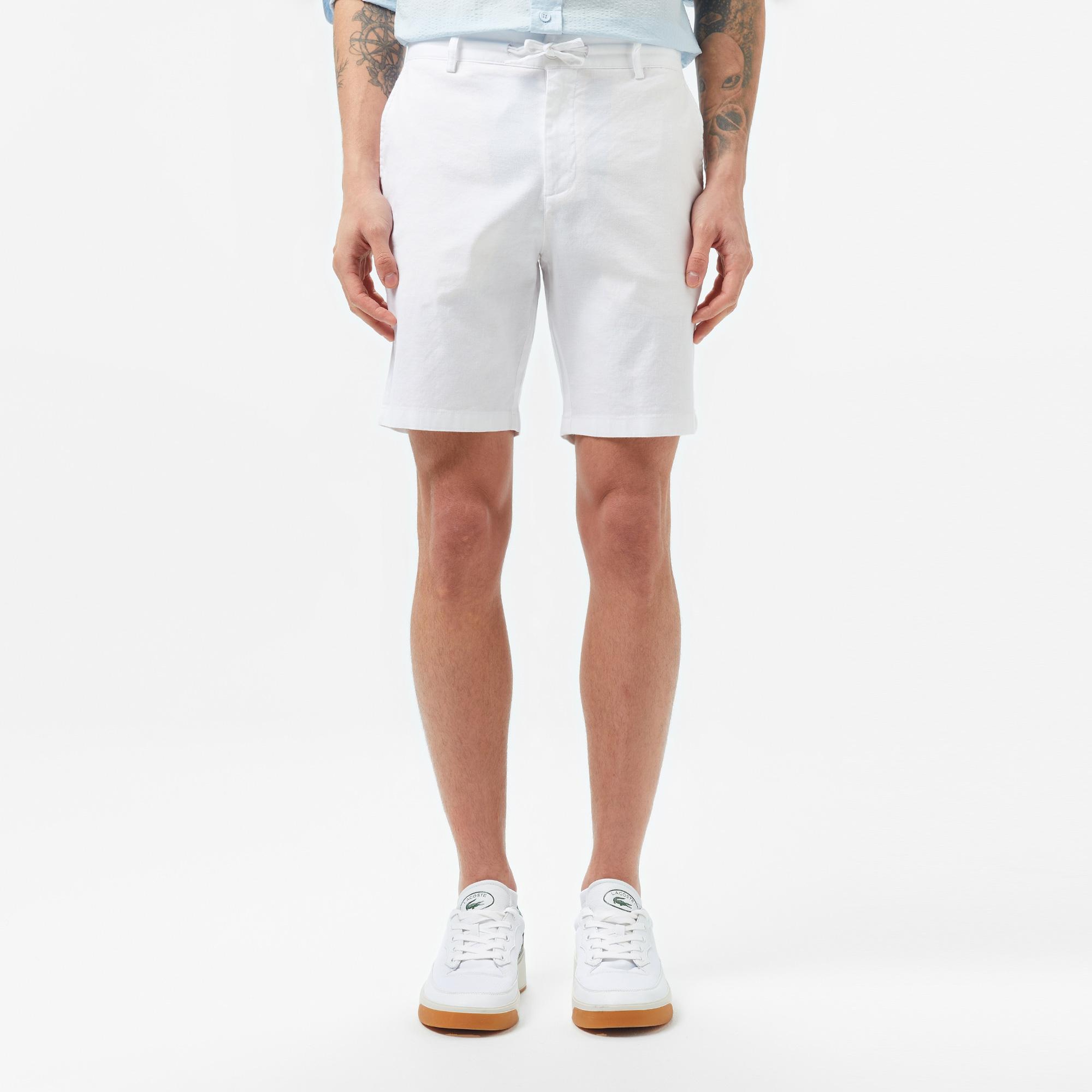 Lacoste Erkek Regular Fit Keten Beyaz Bermuda Şort