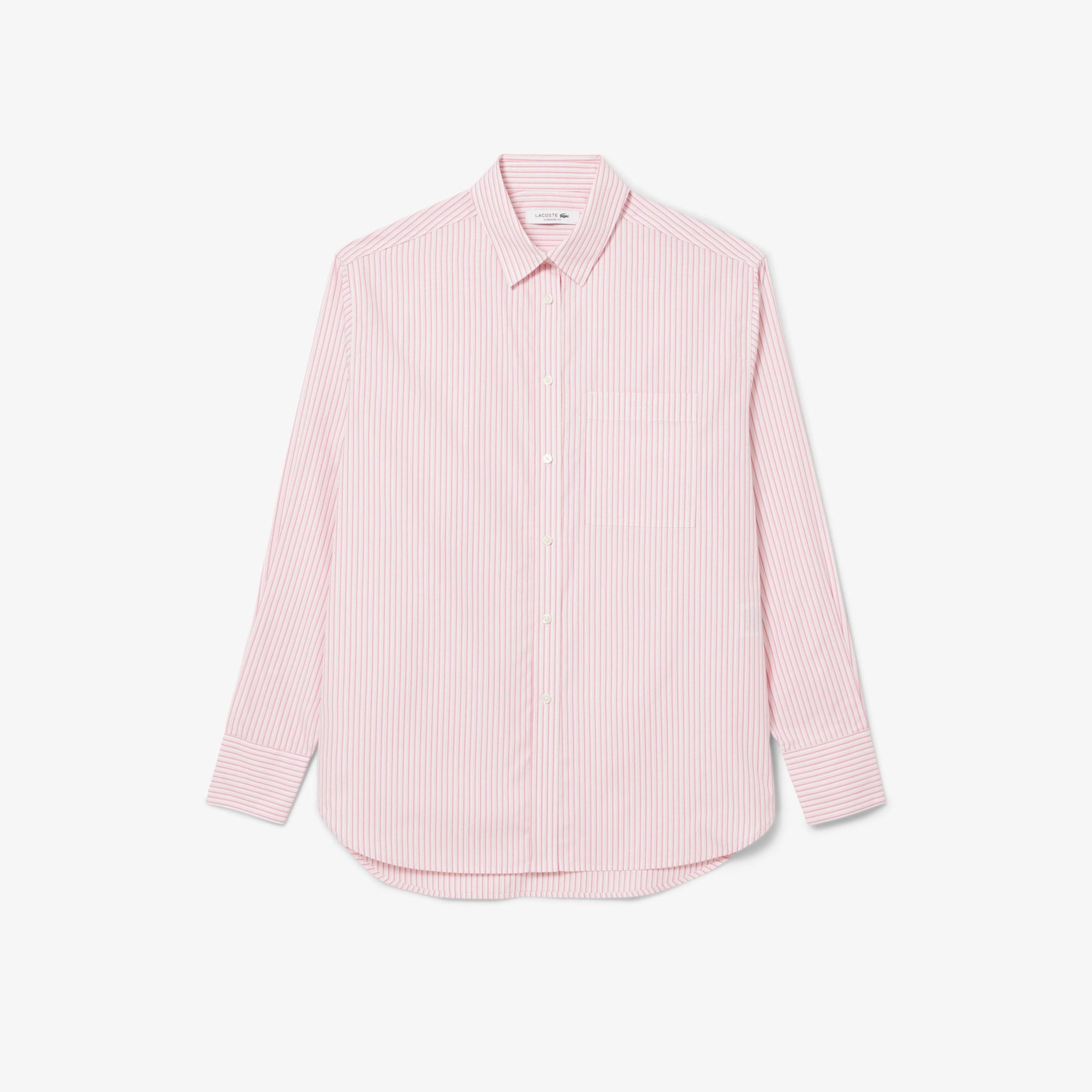 Lacoste Kadın Oversize Fit Çizgili Pembe Gömlek