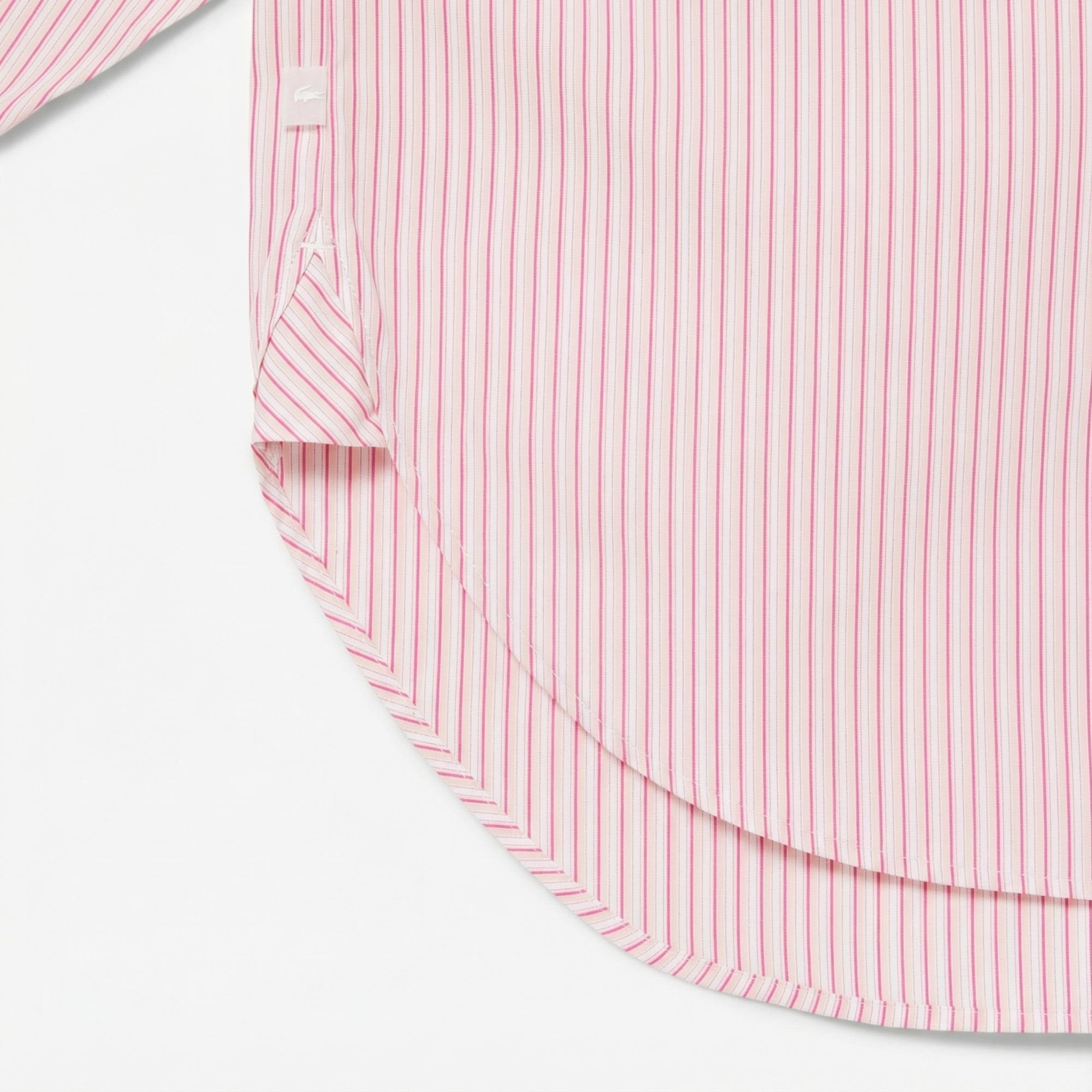 Lacoste Kadın Oversize Fit Çizgili Pembe Gömlek