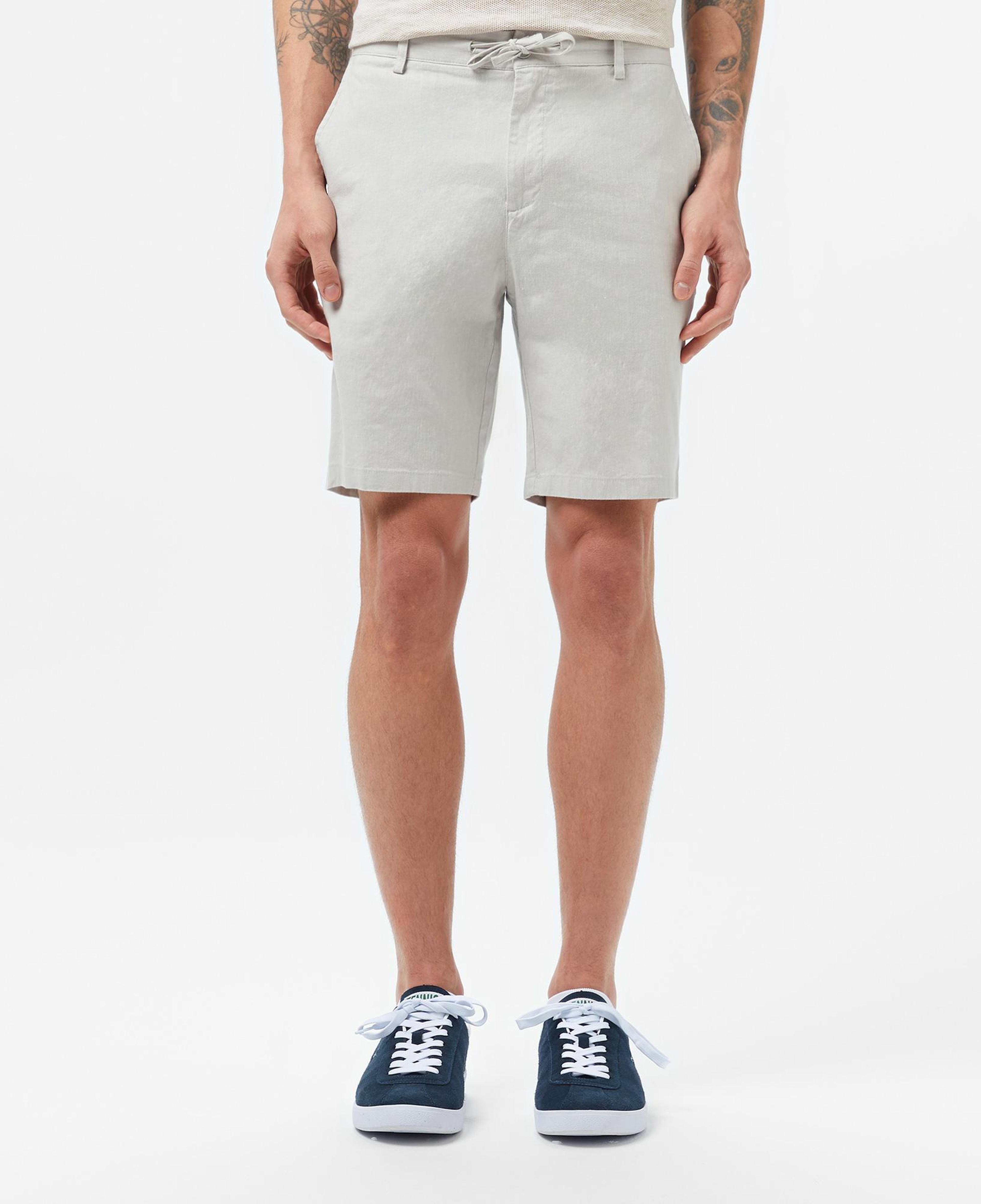 Erkek Regular Fit Keten Gri Bermuda Şort