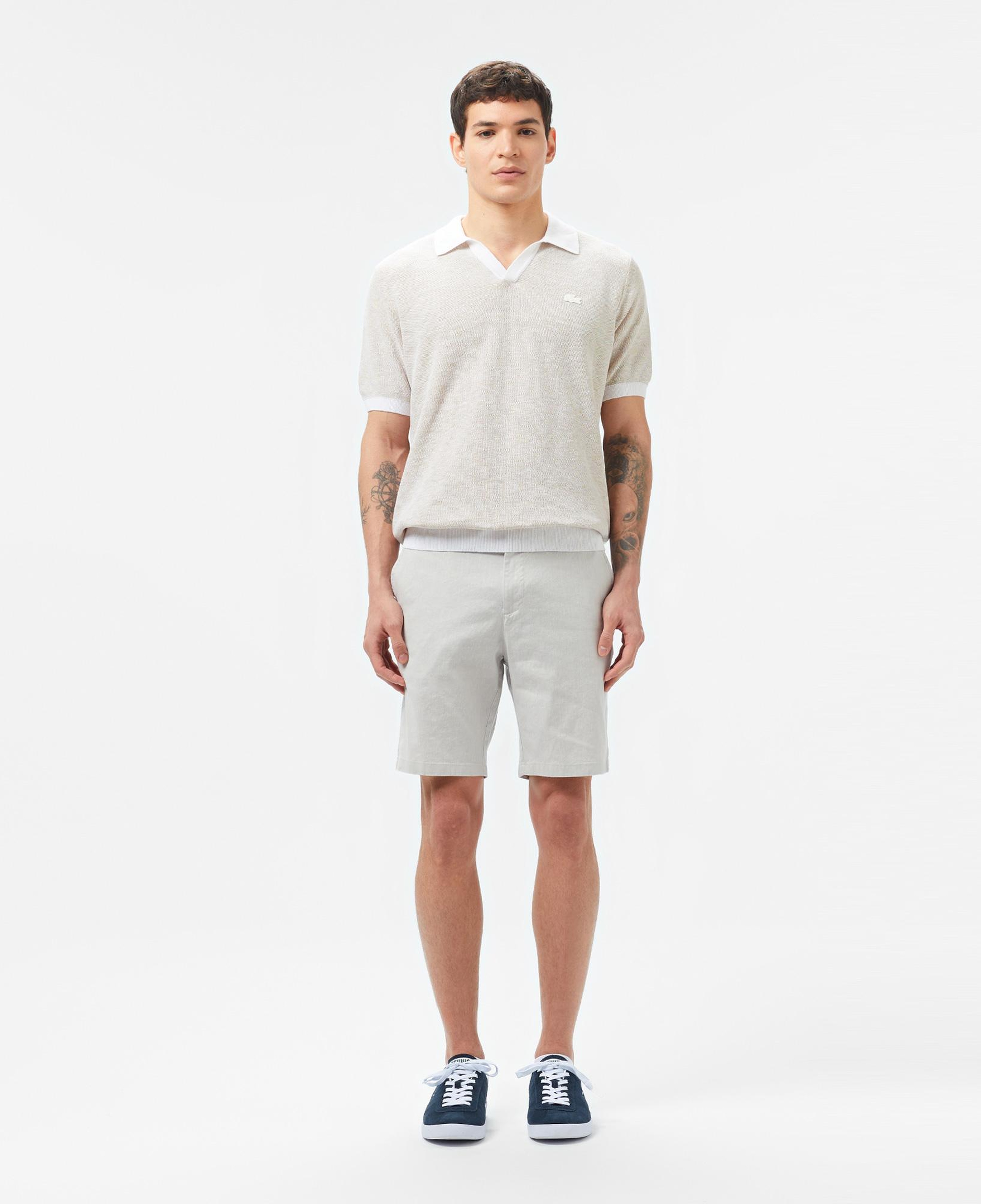 Erkek Regular Fit Keten Gri Bermuda Şort