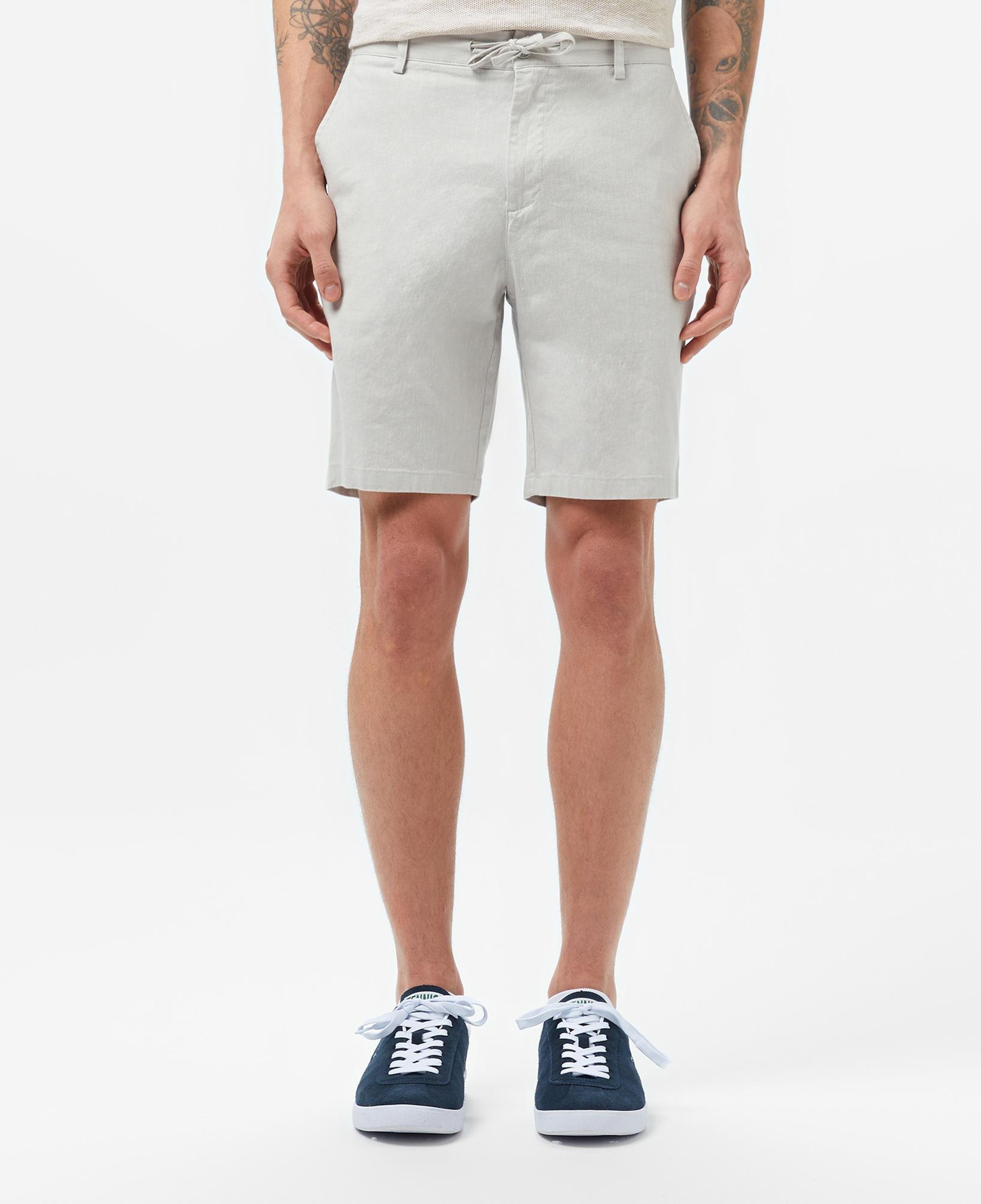 Erkek Regular Fit Keten Gri Bermuda Şort