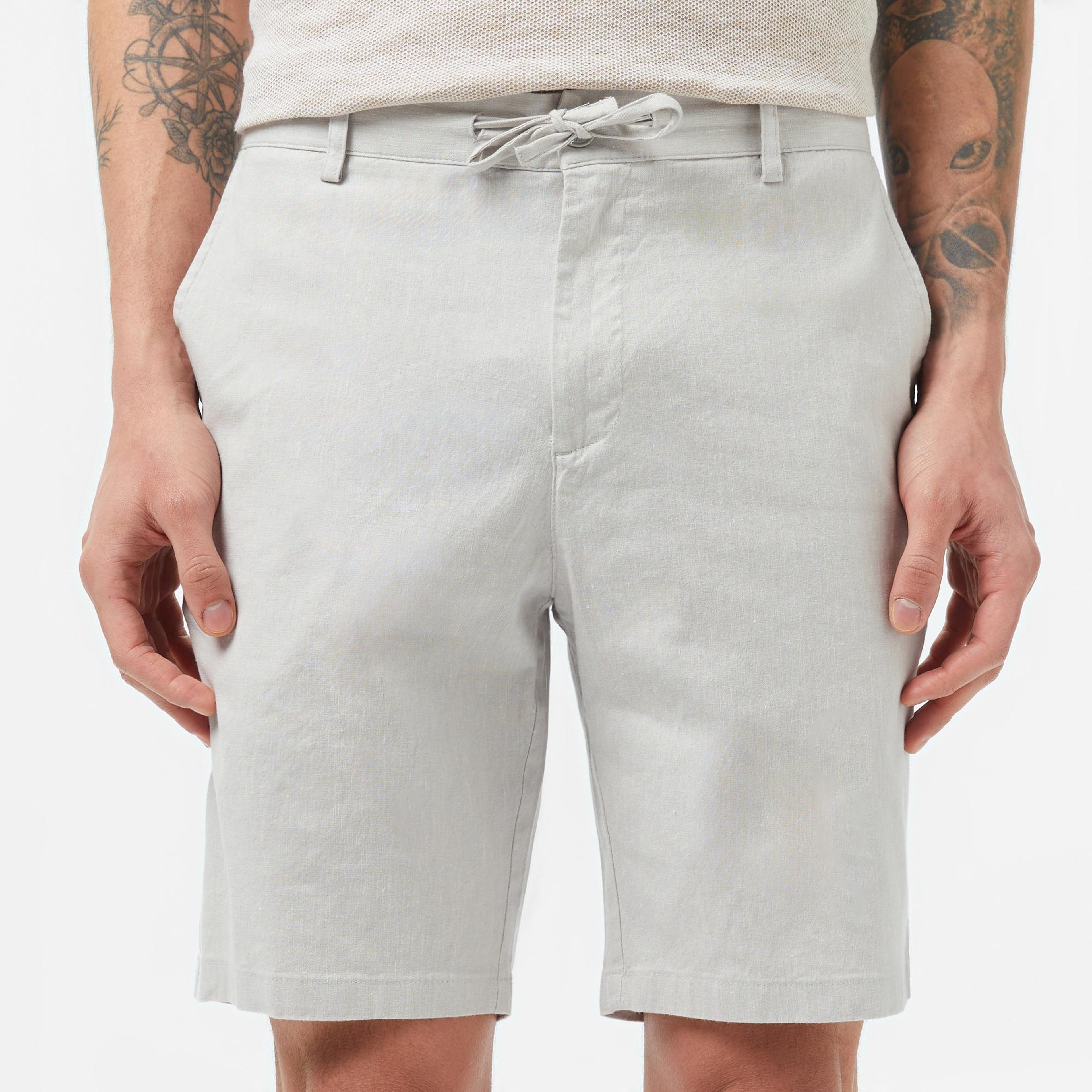 Erkek Regular Fit Keten Gri Bermuda Şort