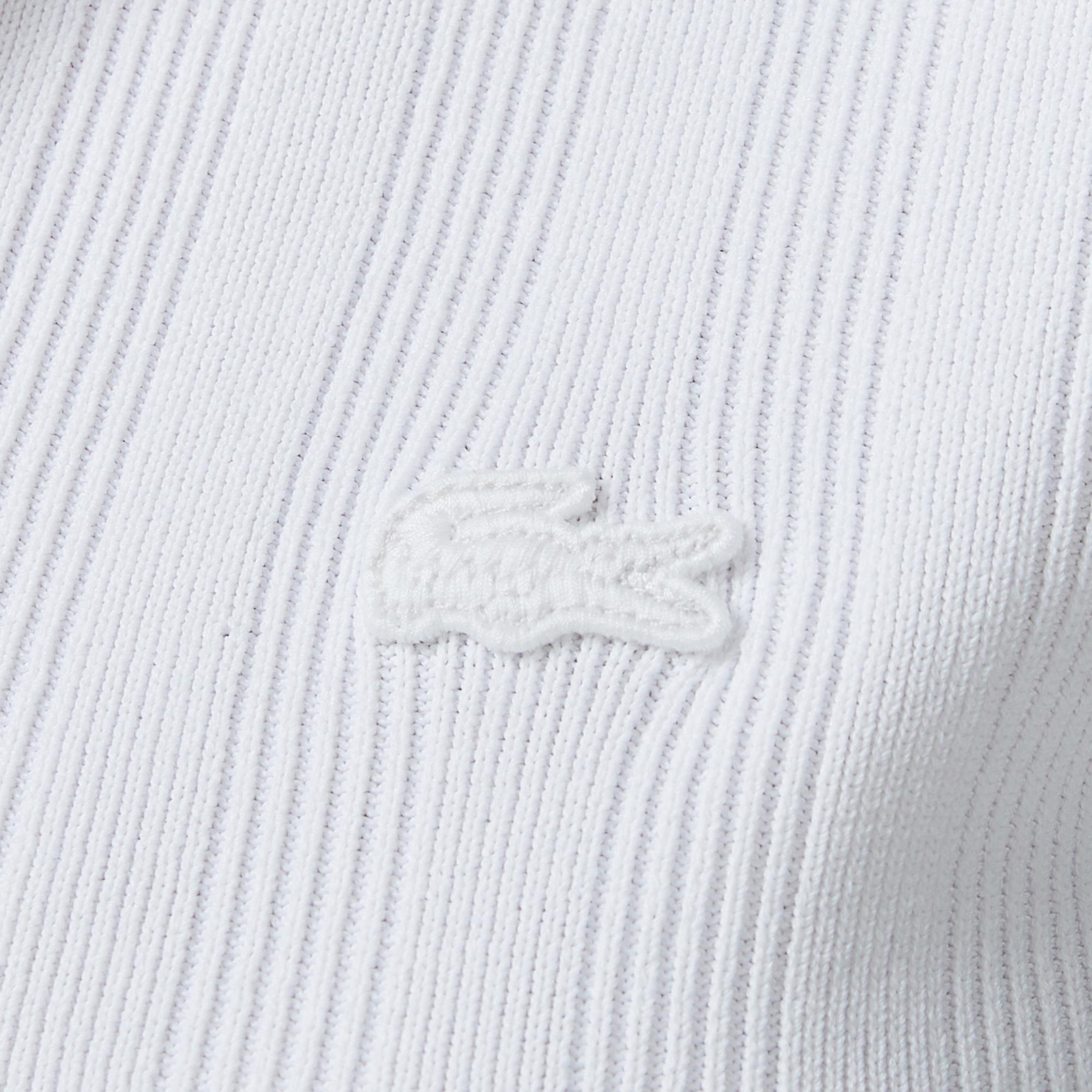 Kadın Slim Fit Kısa Kollu Yarım Fermuarlı Beyaz Polo