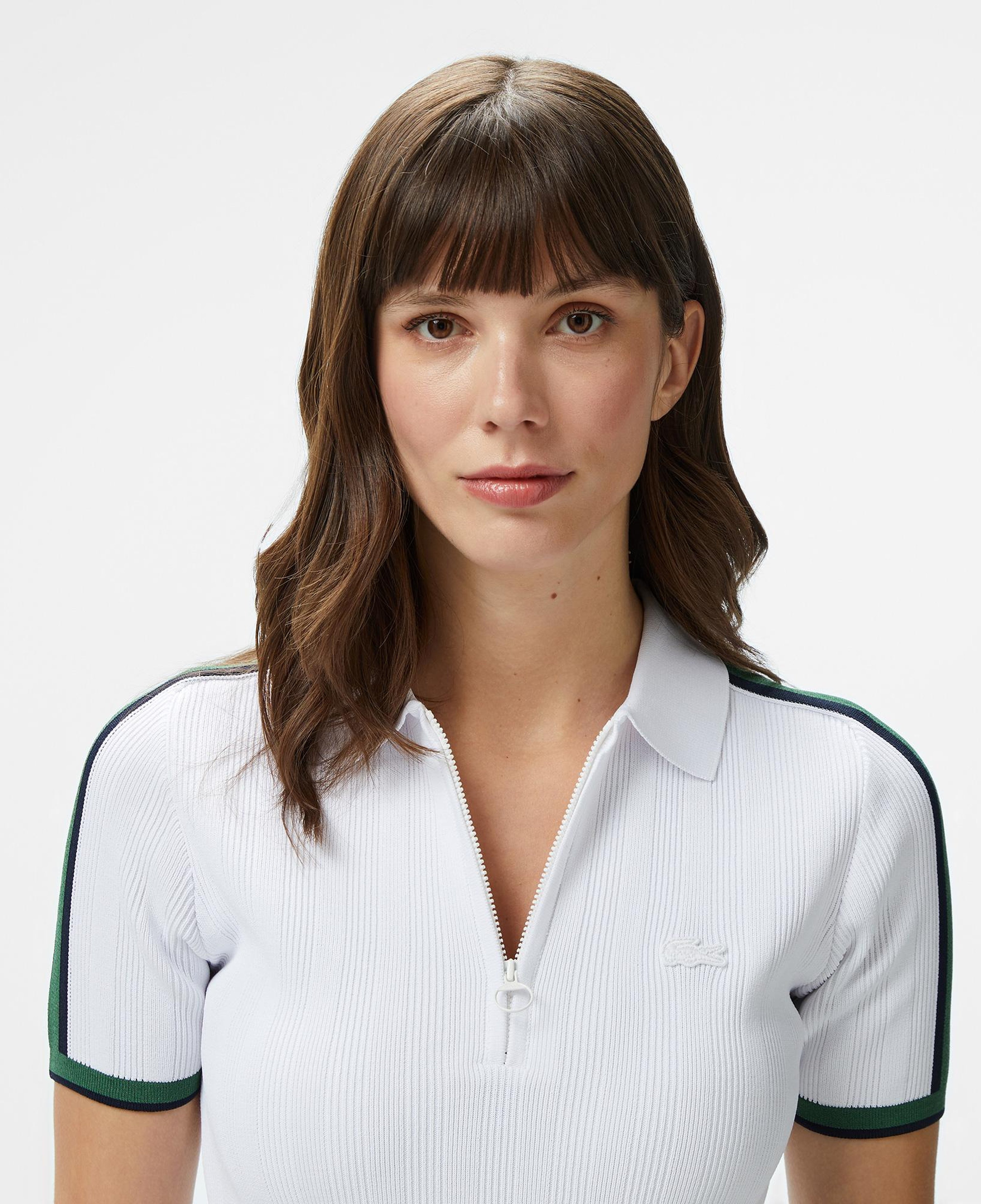 Kadın Slim Fit Kısa Kollu Yarım Fermuarlı Beyaz Polo