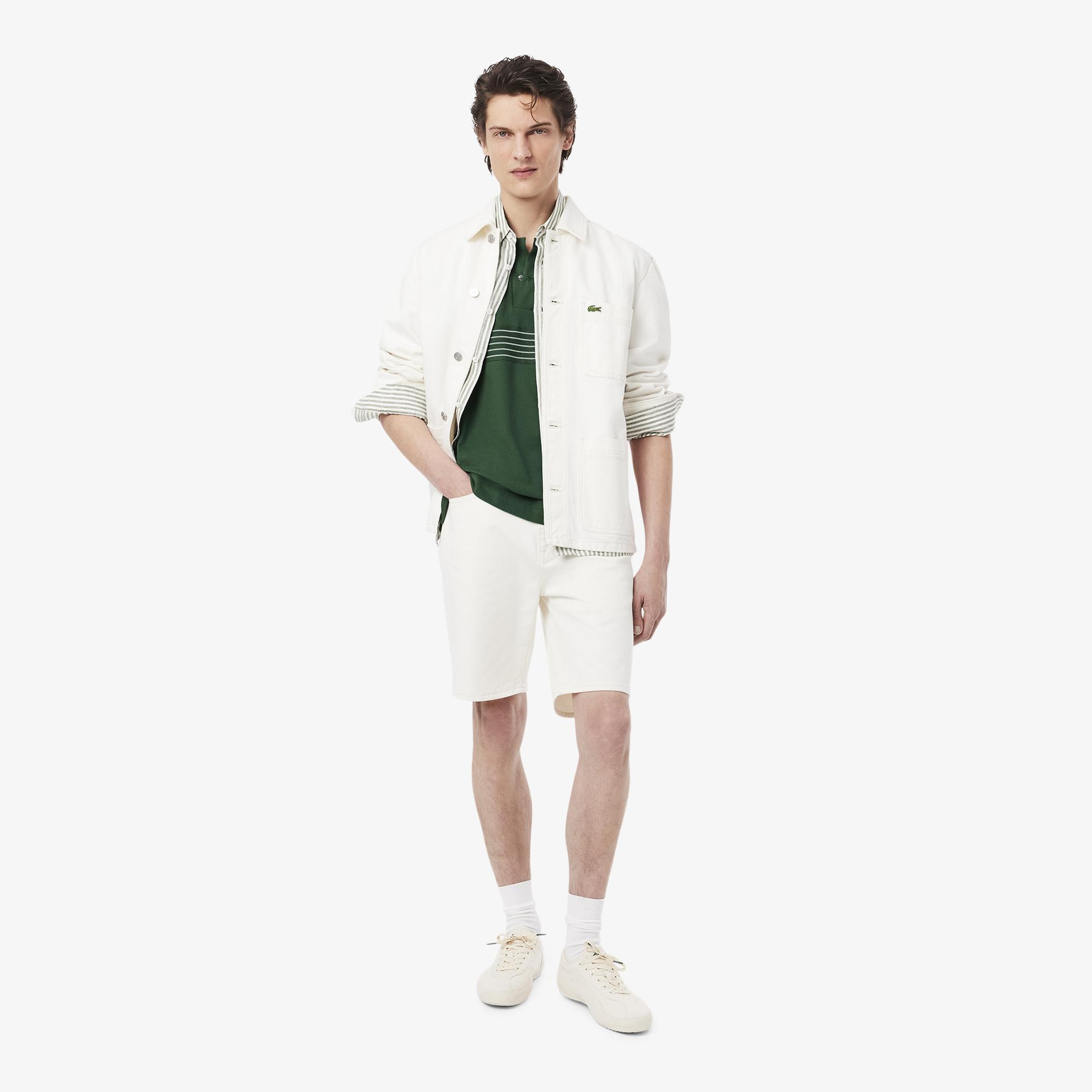 Erkek Classic Fit Çizgili Yeşil Polo