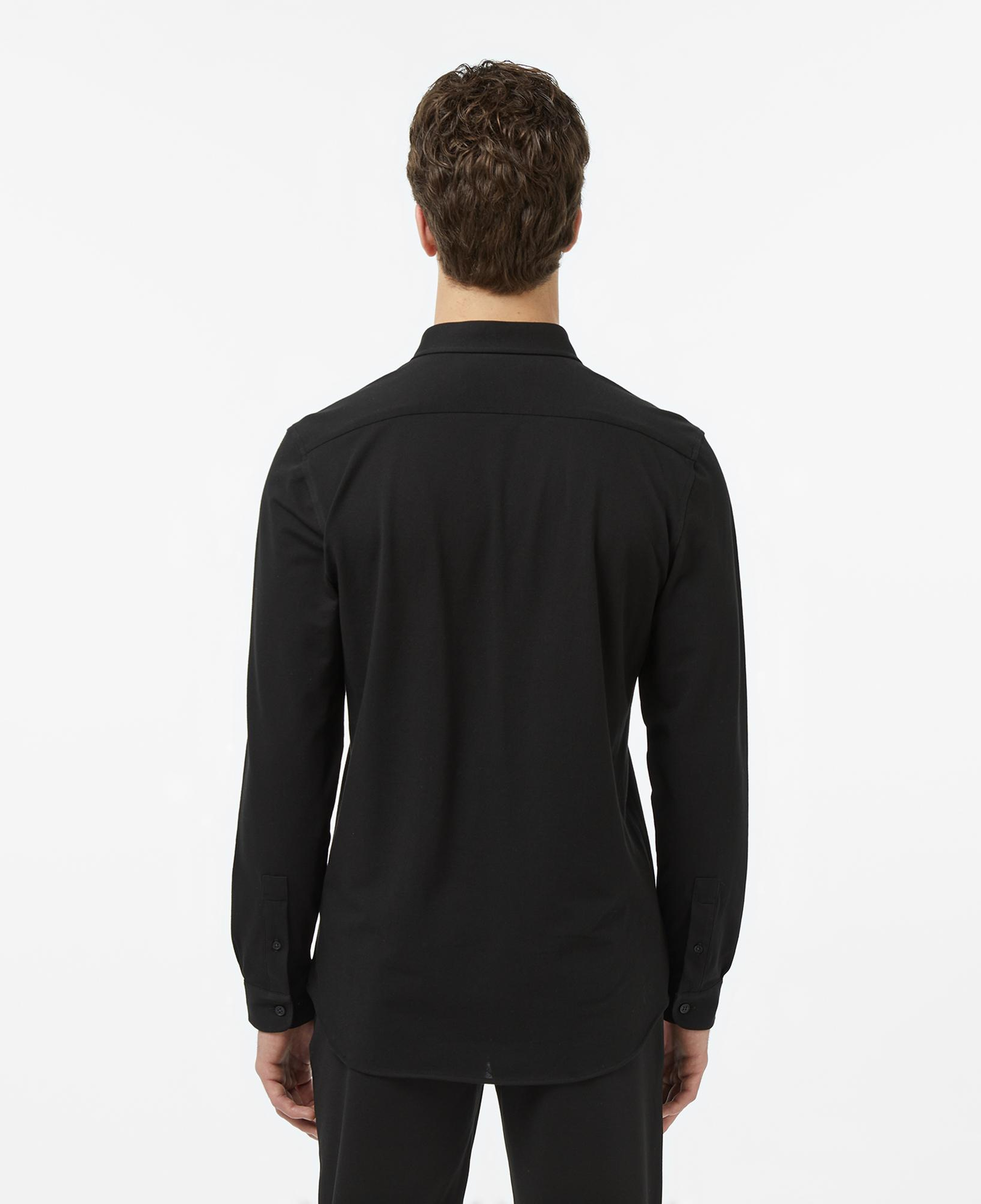 Erkek Slim Fit Düğmeli Yaka Siyah Gömlek