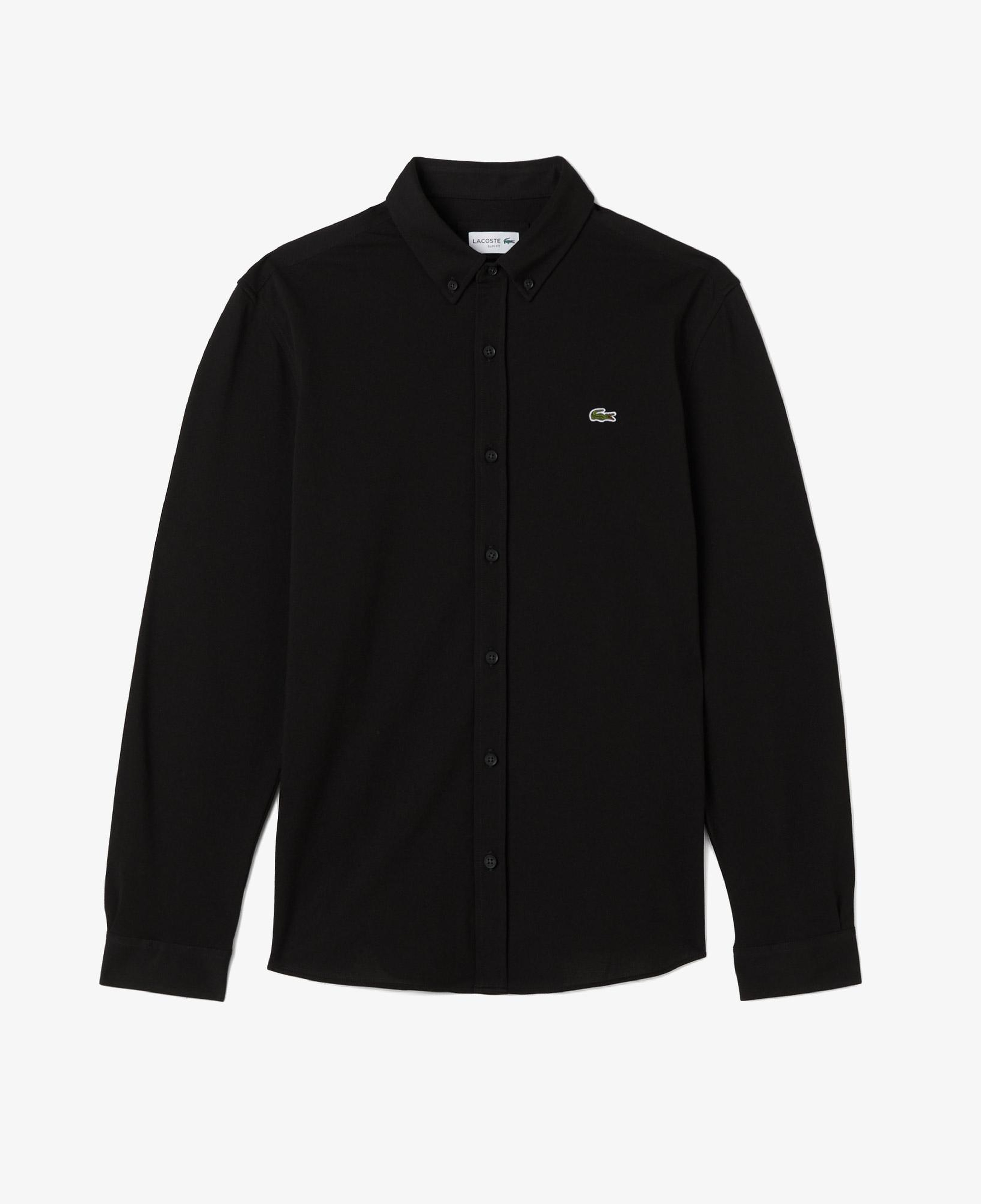 Erkek Slim Fit Düğmeli Yaka Siyah Gömlek