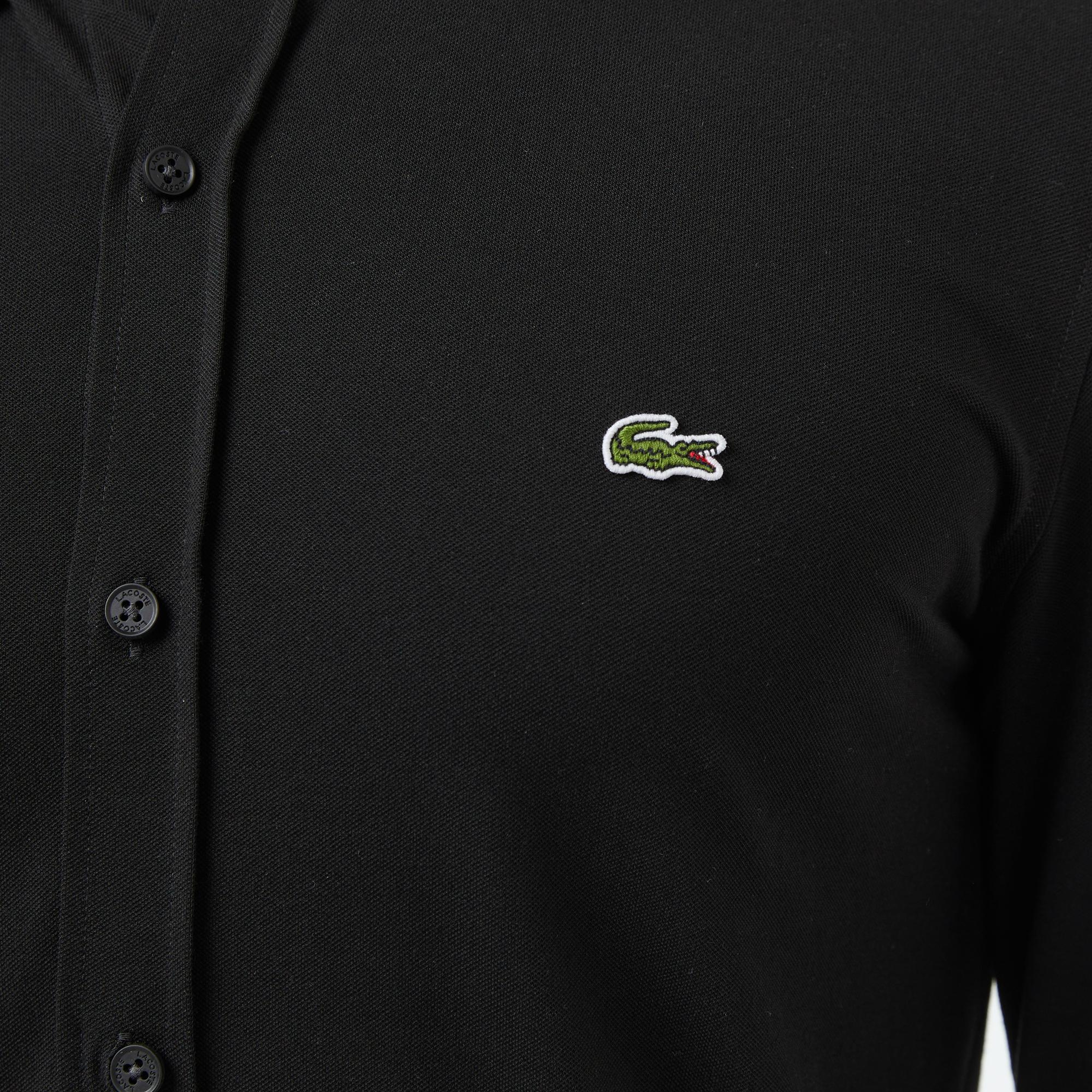 Lacoste Erkek Slim Fit Düğmeli Yaka Siyah Gömlek