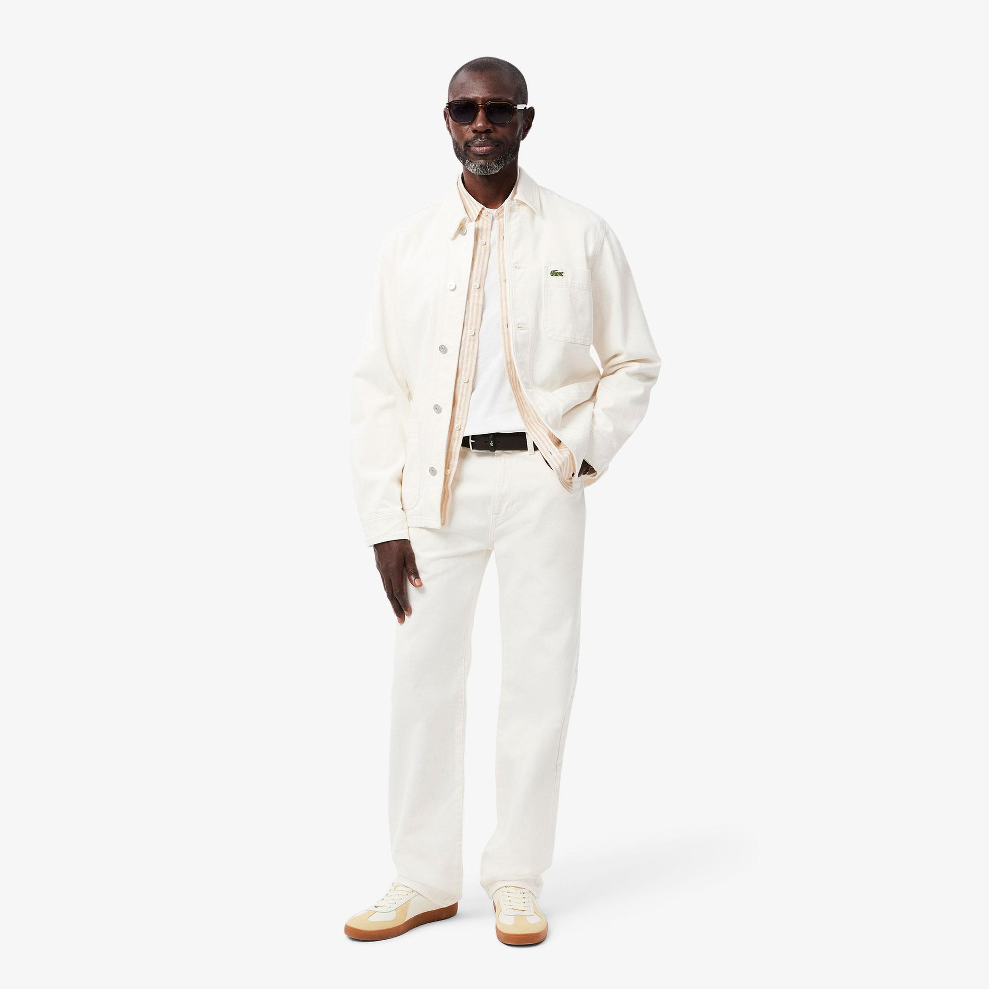 Lacoste Erkek Regular Fit Düğmeli Yaka Çizgili Keten Sarı Gömlek