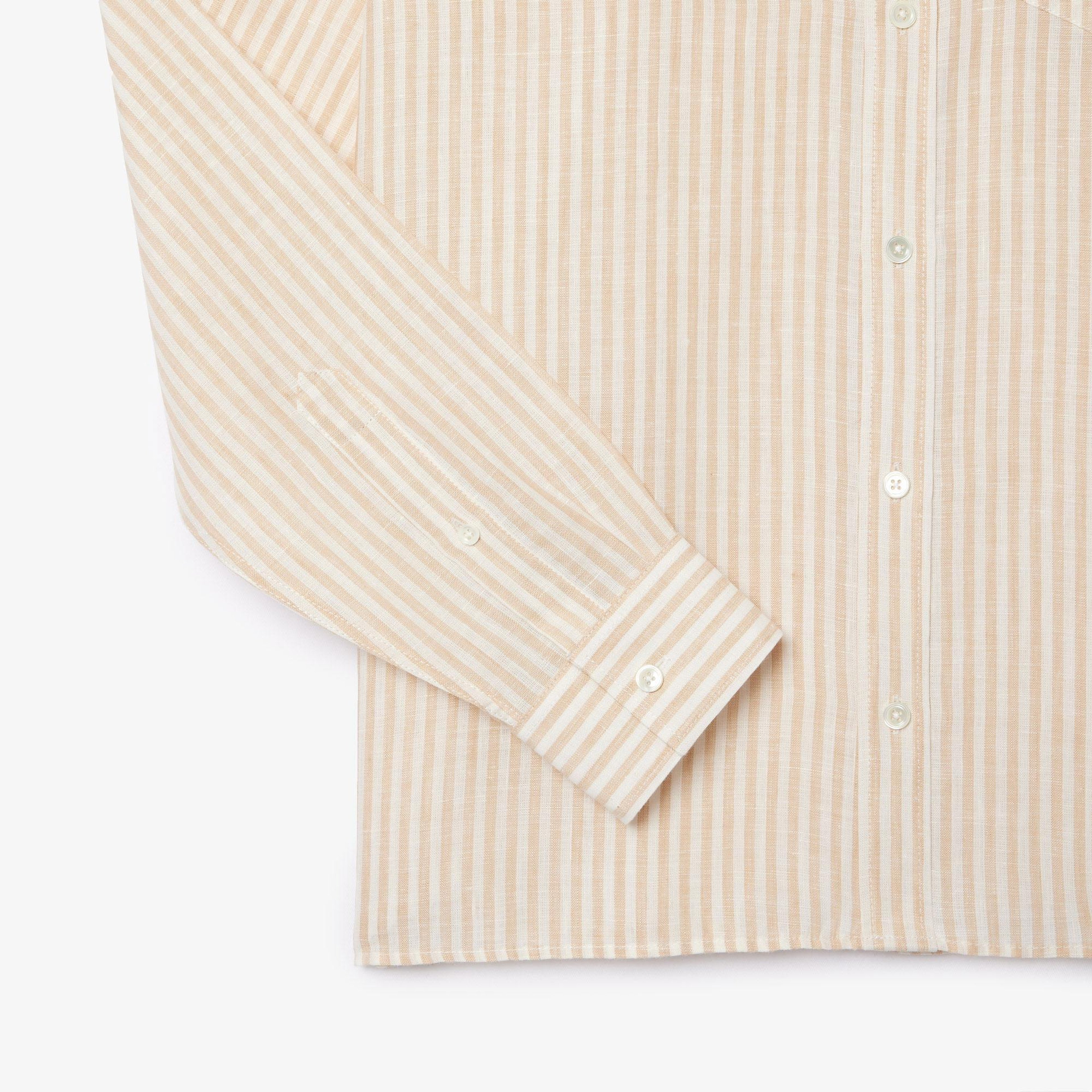 Lacoste Erkek Regular Fit Düğmeli Yaka Çizgili Keten Sarı Gömlek