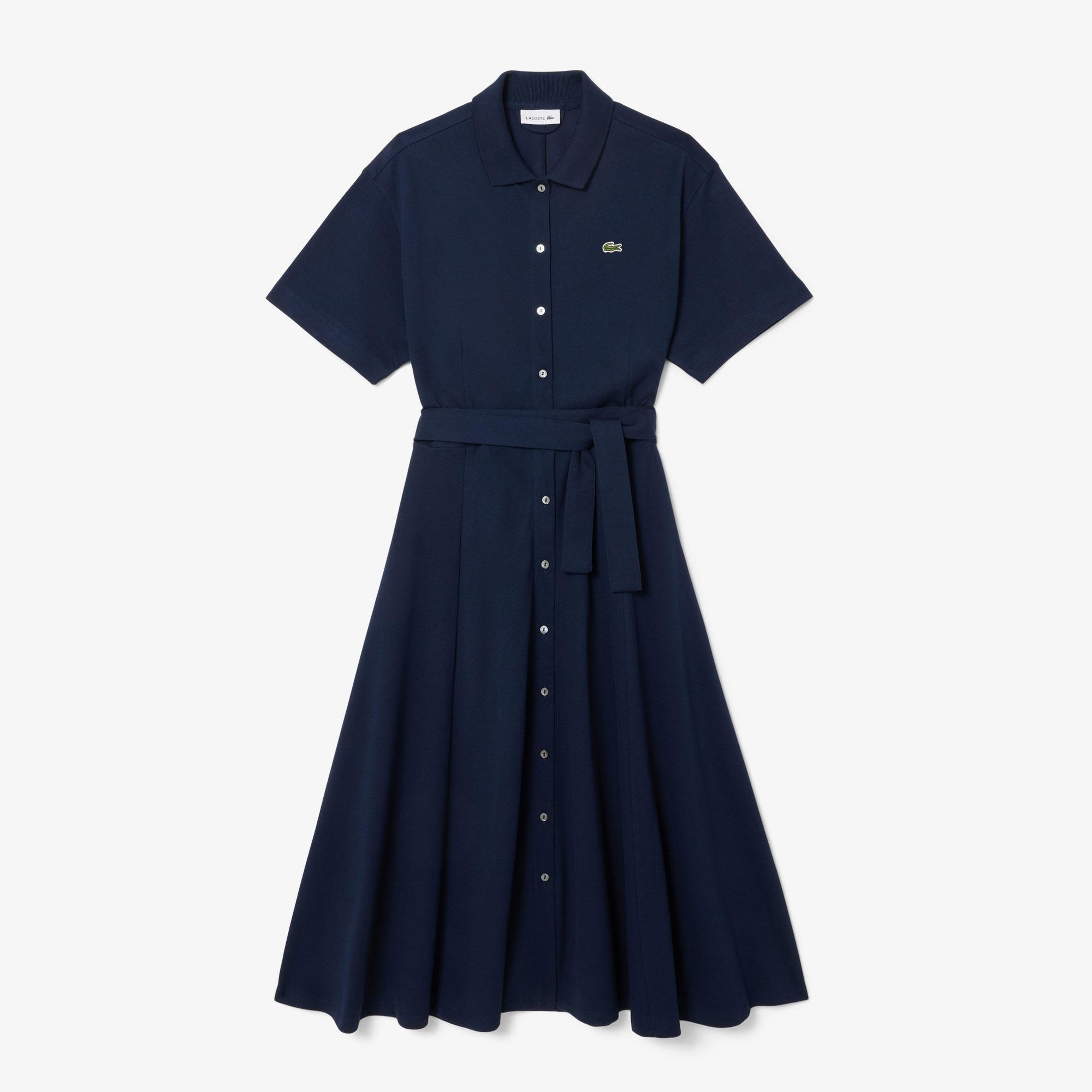 Lacoste Kadın Flare Fit Kısa Kollu Polo Yaka Lacivert Elbise
