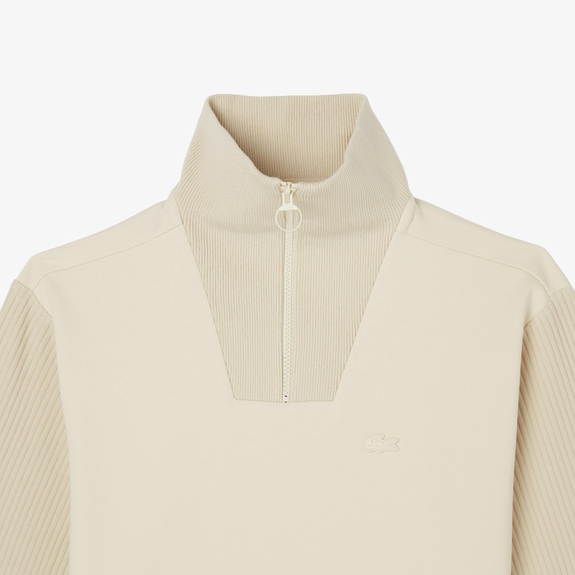 Kadın Relaxed Fit Yarım Fermuarlı Krem Sweatshirt