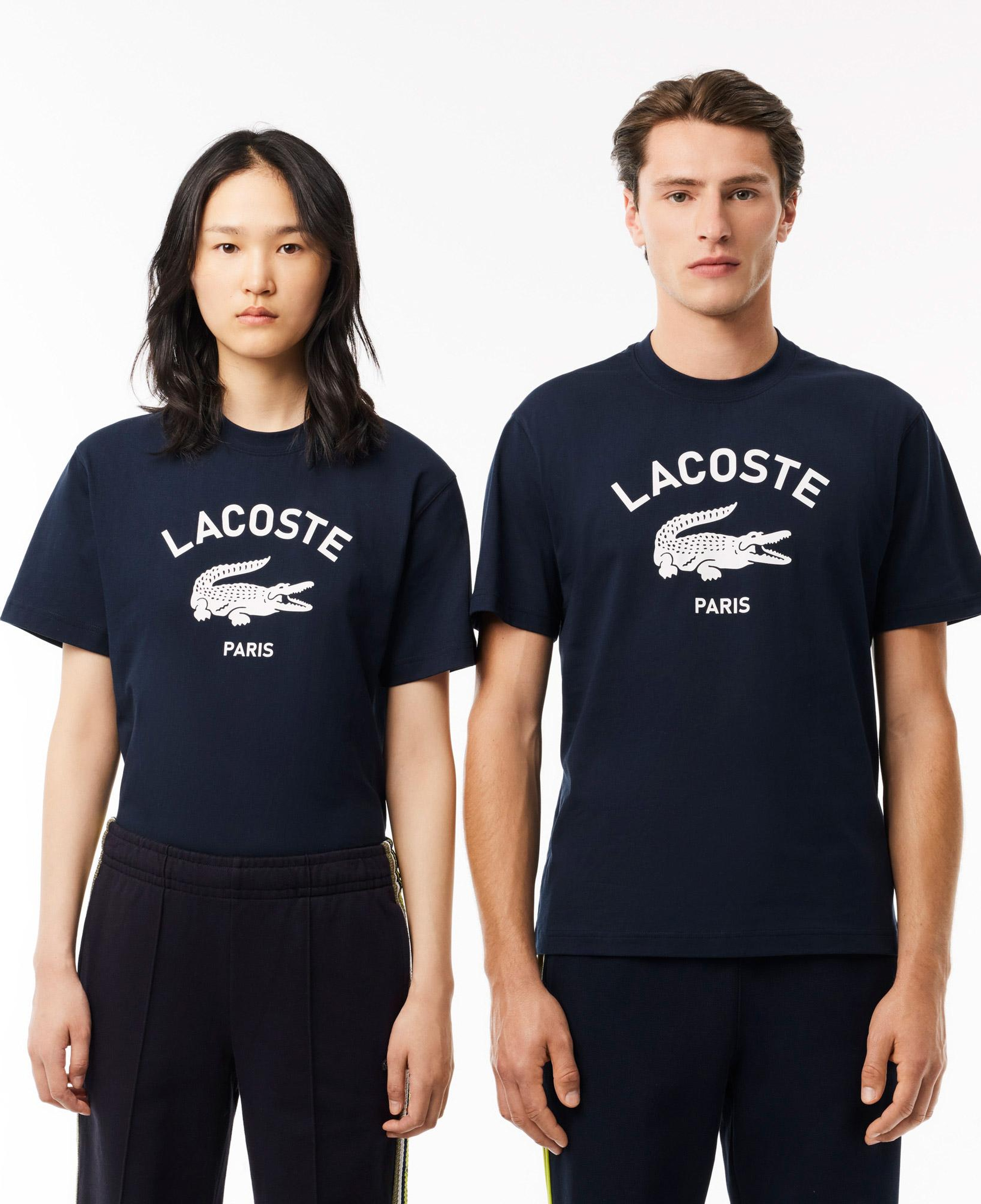 Unisex Bisiklet Yaka Baskılı Lacivert T-Shirt