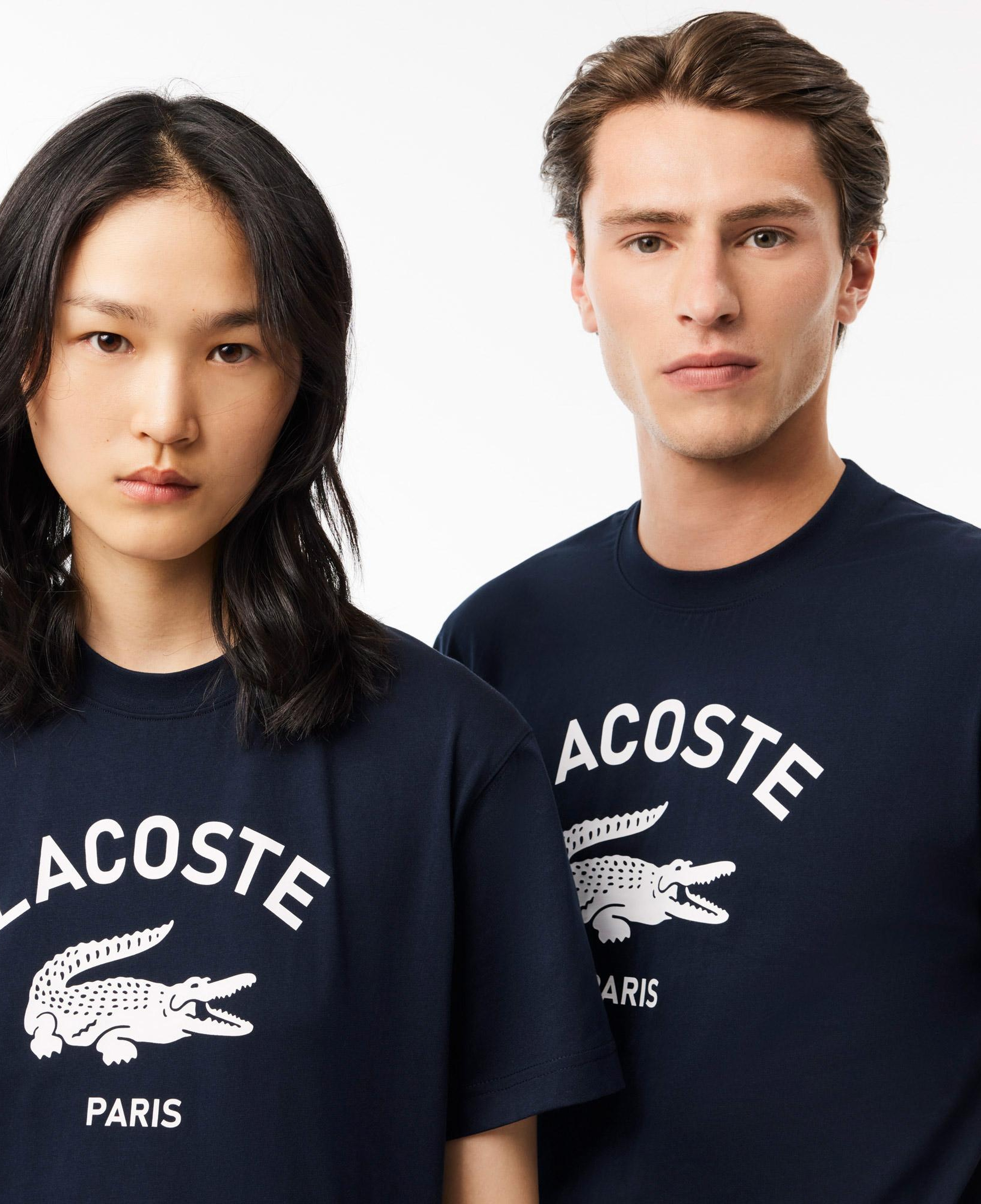 Unisex Bisiklet Yaka Baskılı Lacivert T-Shirt